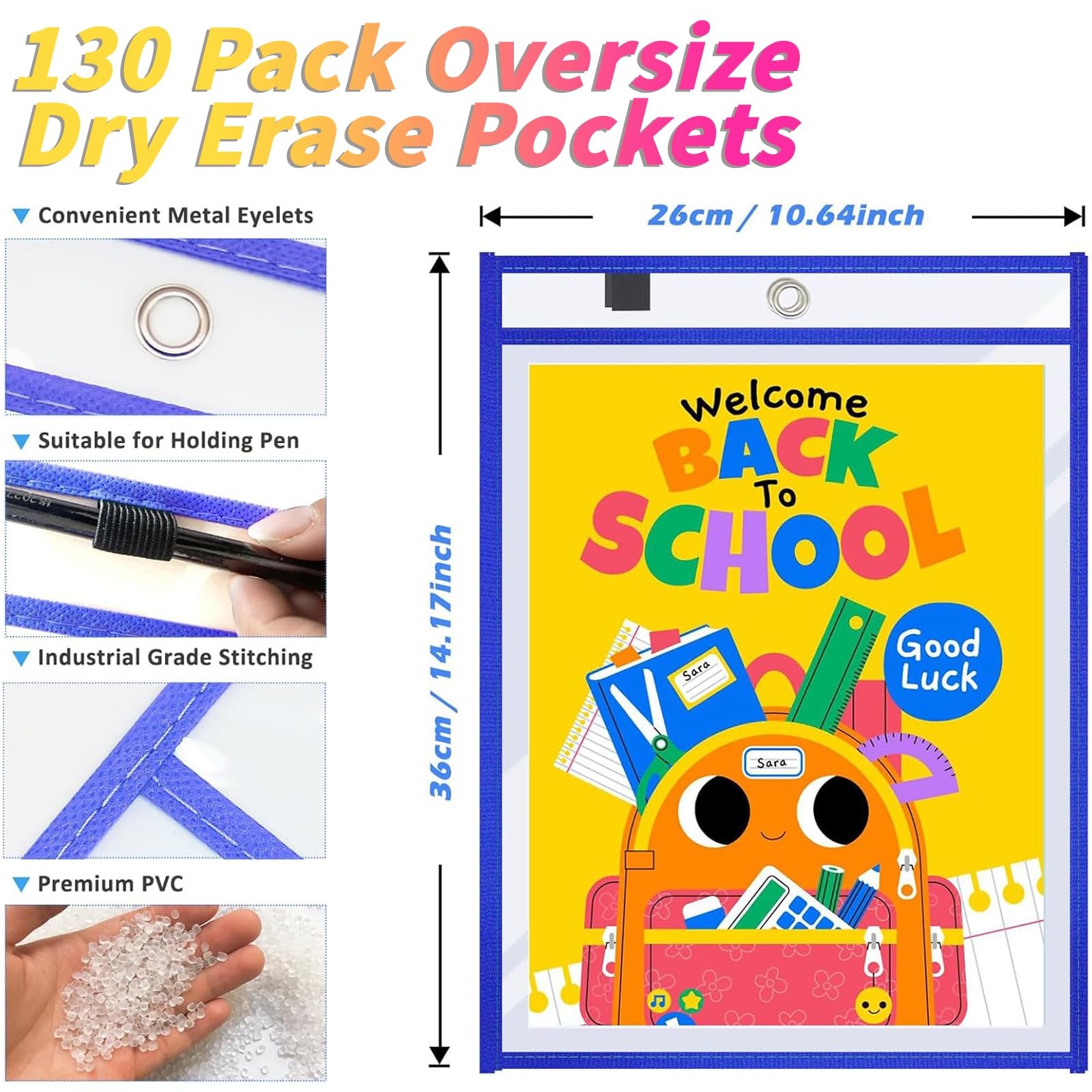 130 Packs Dry-Erase Pockets Bulk Oversized 10 X 14"-130 PCS, 20 Colors
