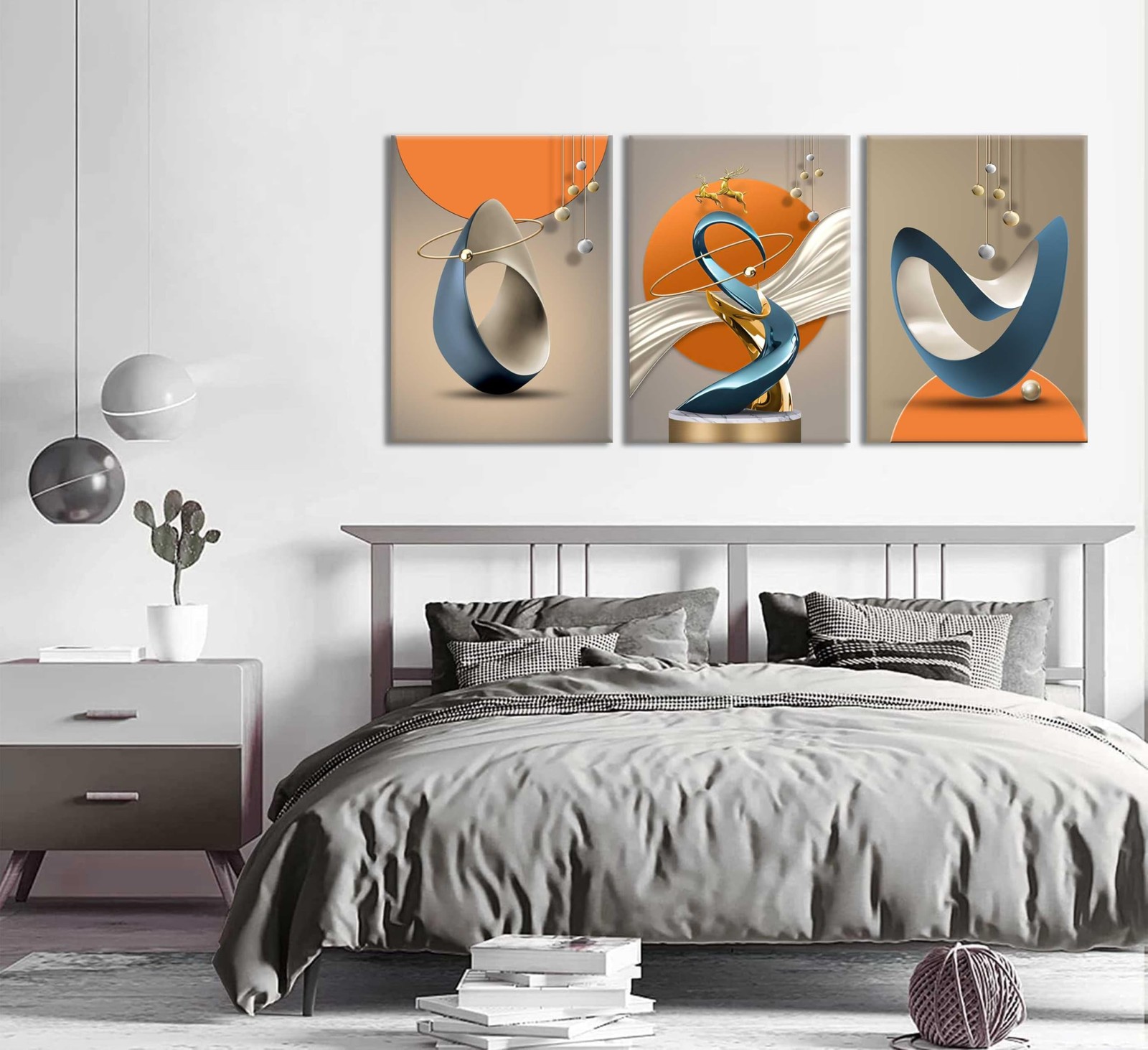3 Pcs Bright Style Canvas Wall Art Modern Abstract Golden Deer Luxury Foil Li…