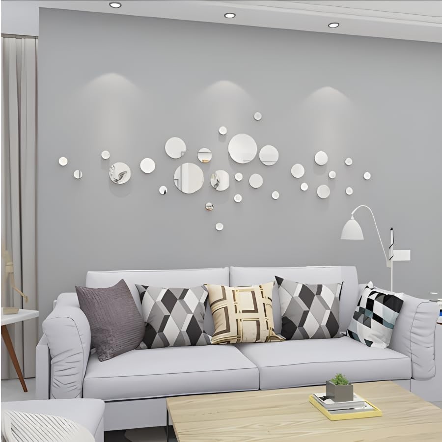 32PCS 3D Acrylic Mirror Wall Stickers Removable Peel & Stick Home Decor Silver