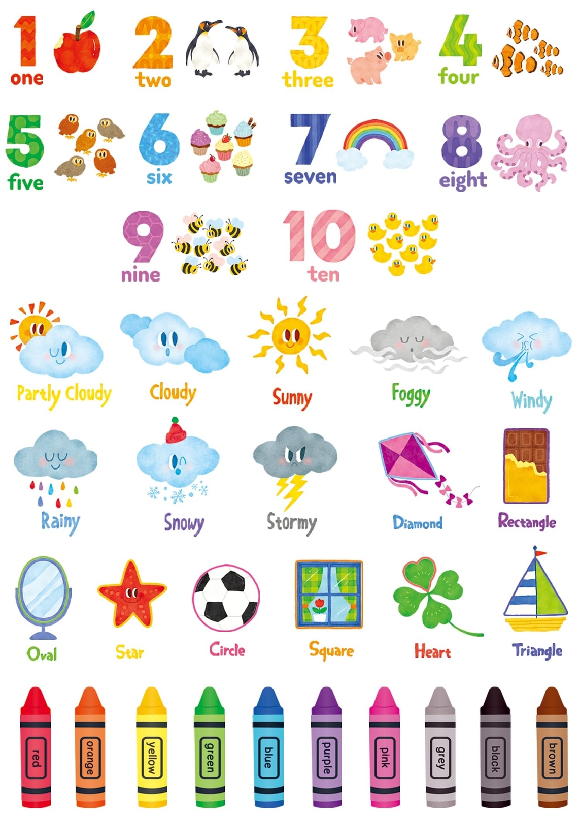 DECOWALL DS9-8056 Numbers Crayons Weather and Shape Wall Decals Stickers Kids…