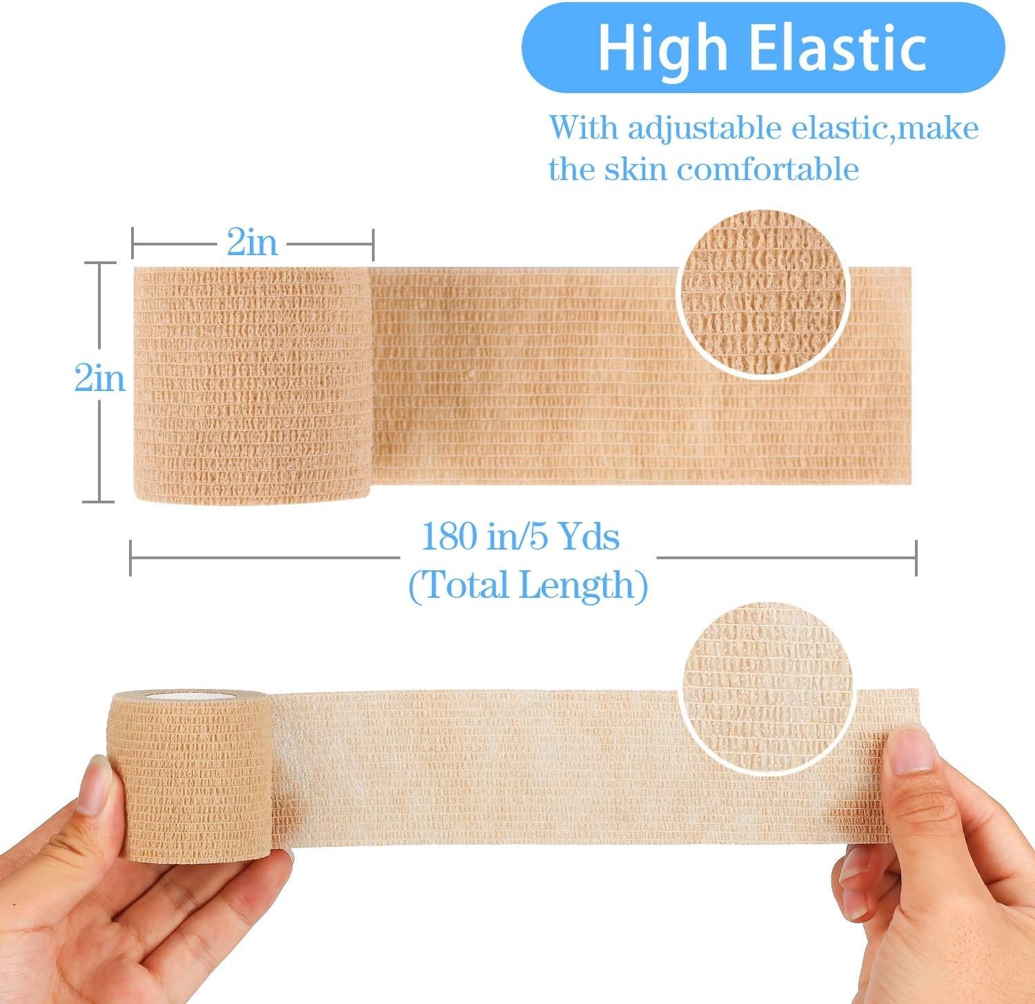 12 Pack Self Adherent Cohesive Wrap Bandages 2 Inches X 5 Yards,First Aid Tape,