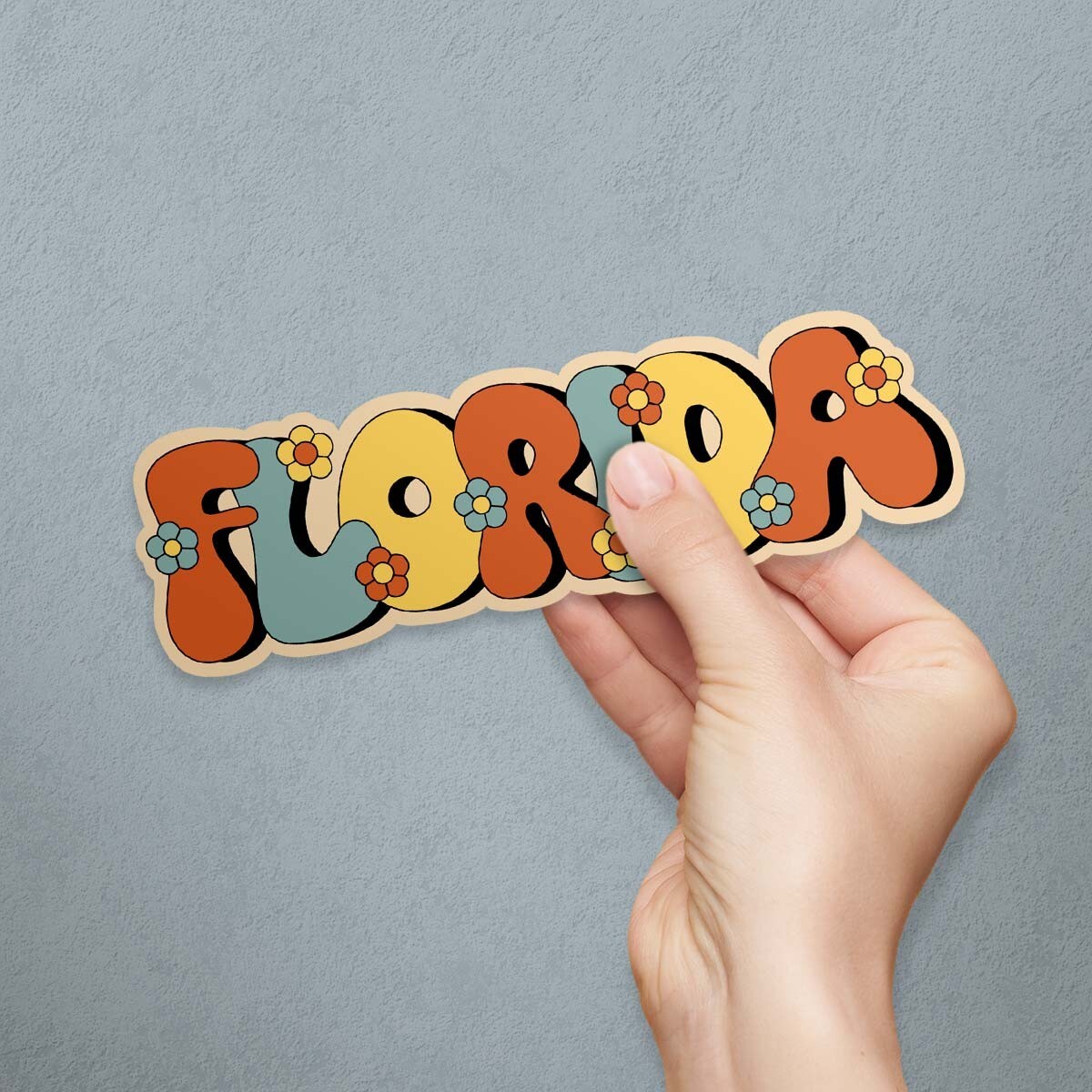 Bumper Sticker: Florida Funky Flowers, Retro FL, US State Souvenir