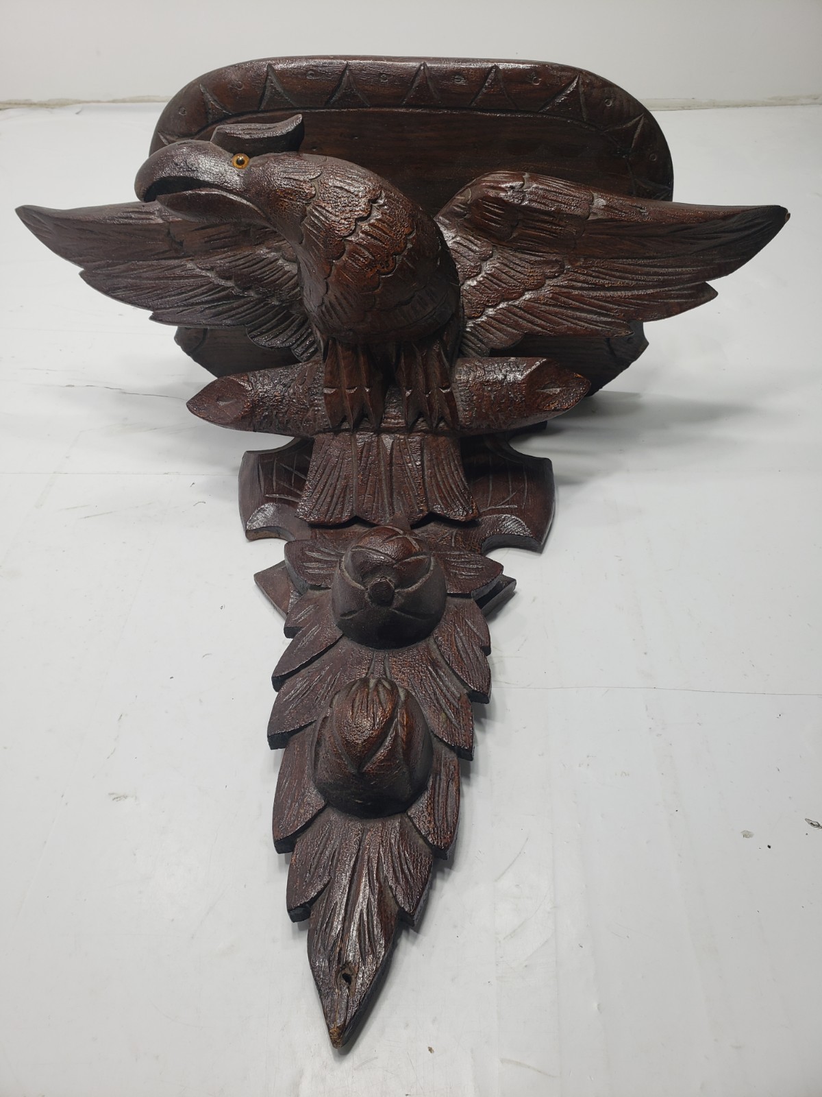 Antique Mid-Late 19th Century Black Forest Carved American Eagle Wall Shelf