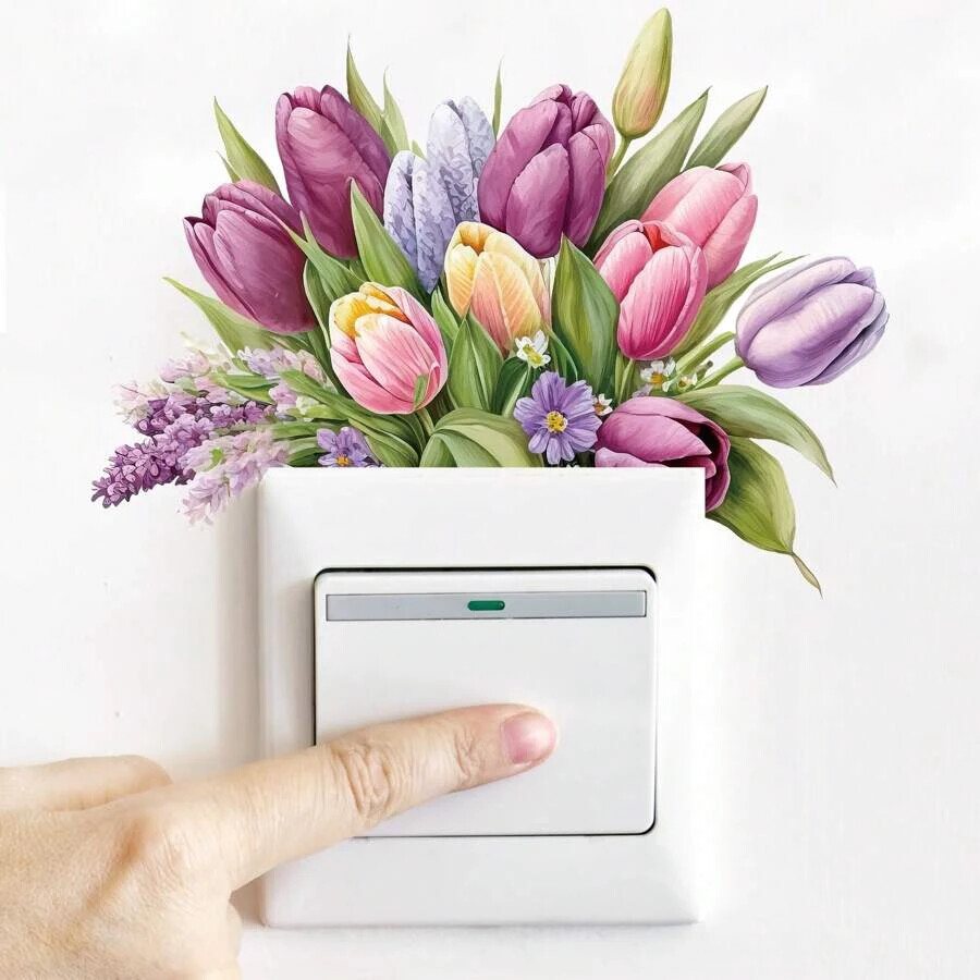 4 Pcs Wall Decals Creative Tulip Switch Removable Flower Switch Leaf Stickers