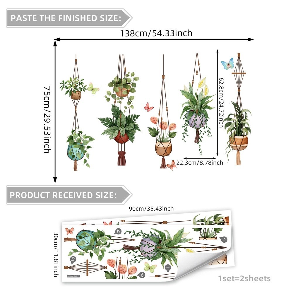 Window Stickers with Spring Potted Plant Design for Home Wall Decoration Green
