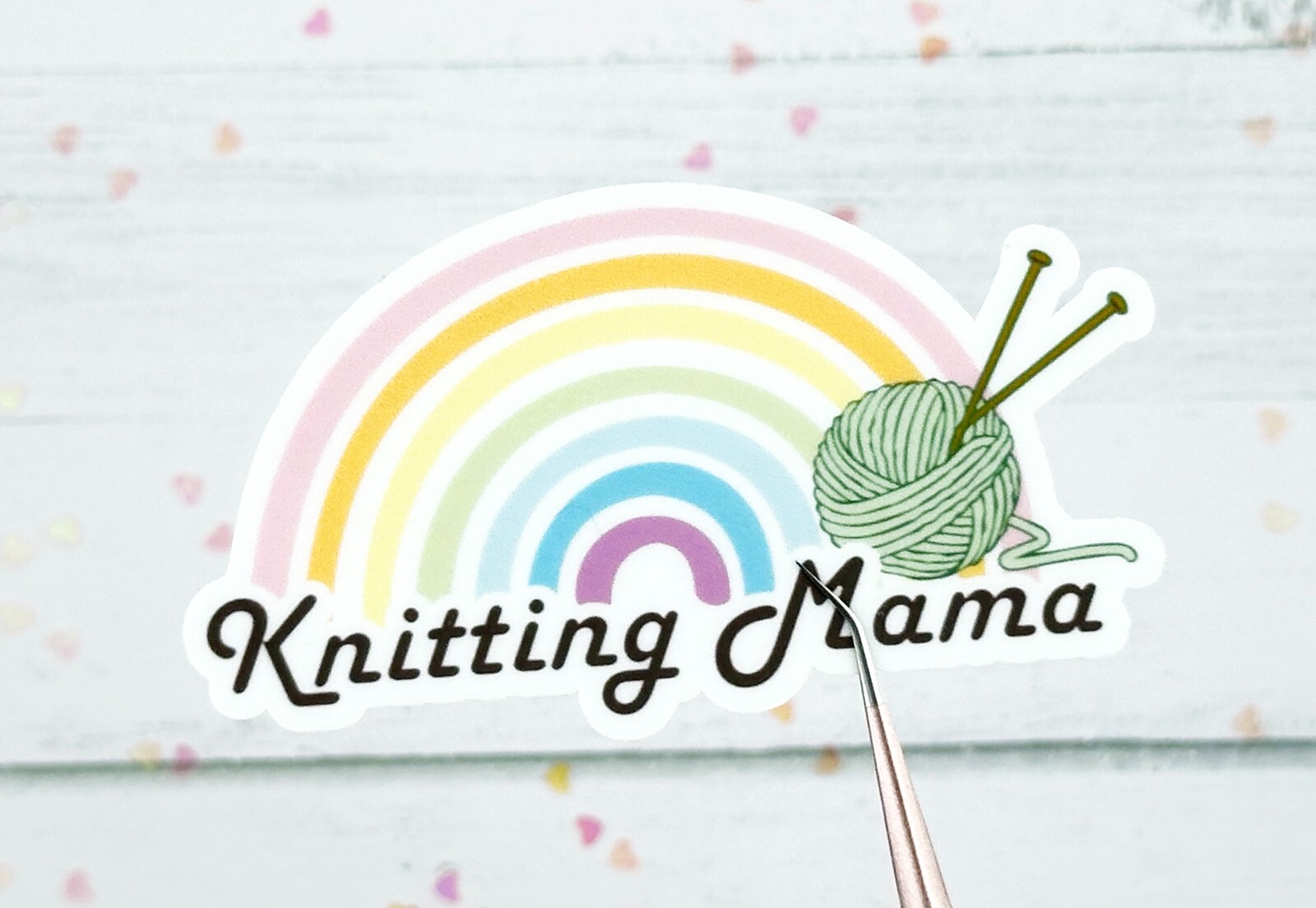 Rainbow Sticker Knitting Mama Water Bottle Vinyl Decal Matte Finish 3 Inch Wide