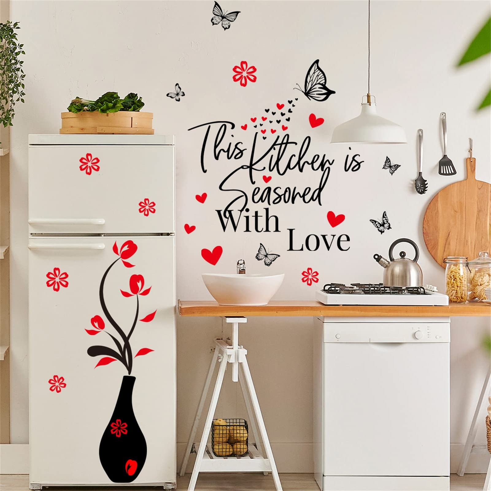 Kitchen Wall Stickers Decor This Kitchen is Seasored with Love Black and Red …