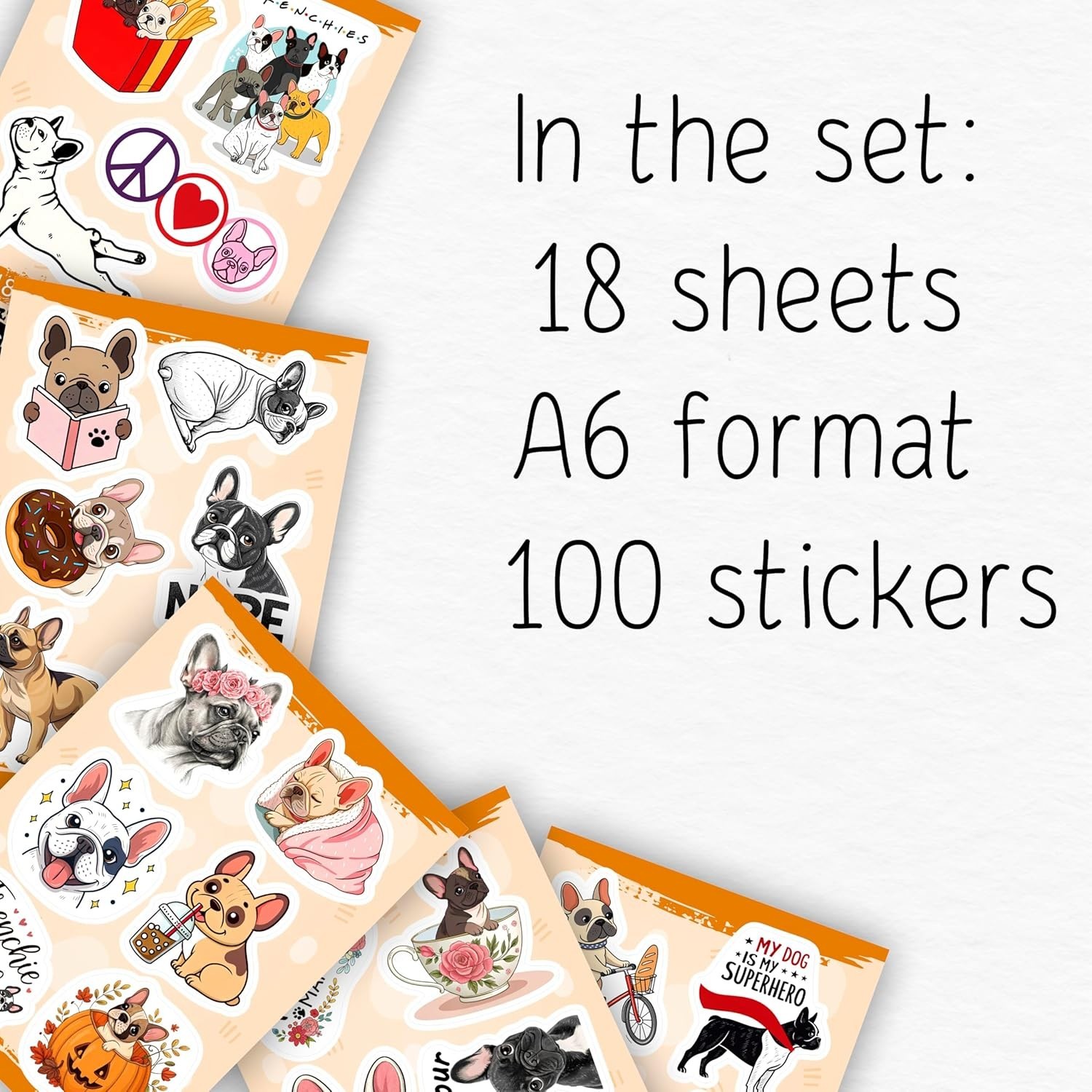 Durable French Bulldog Vinyl Sticker Pack – 100 Waterproof Stickers for All Ages