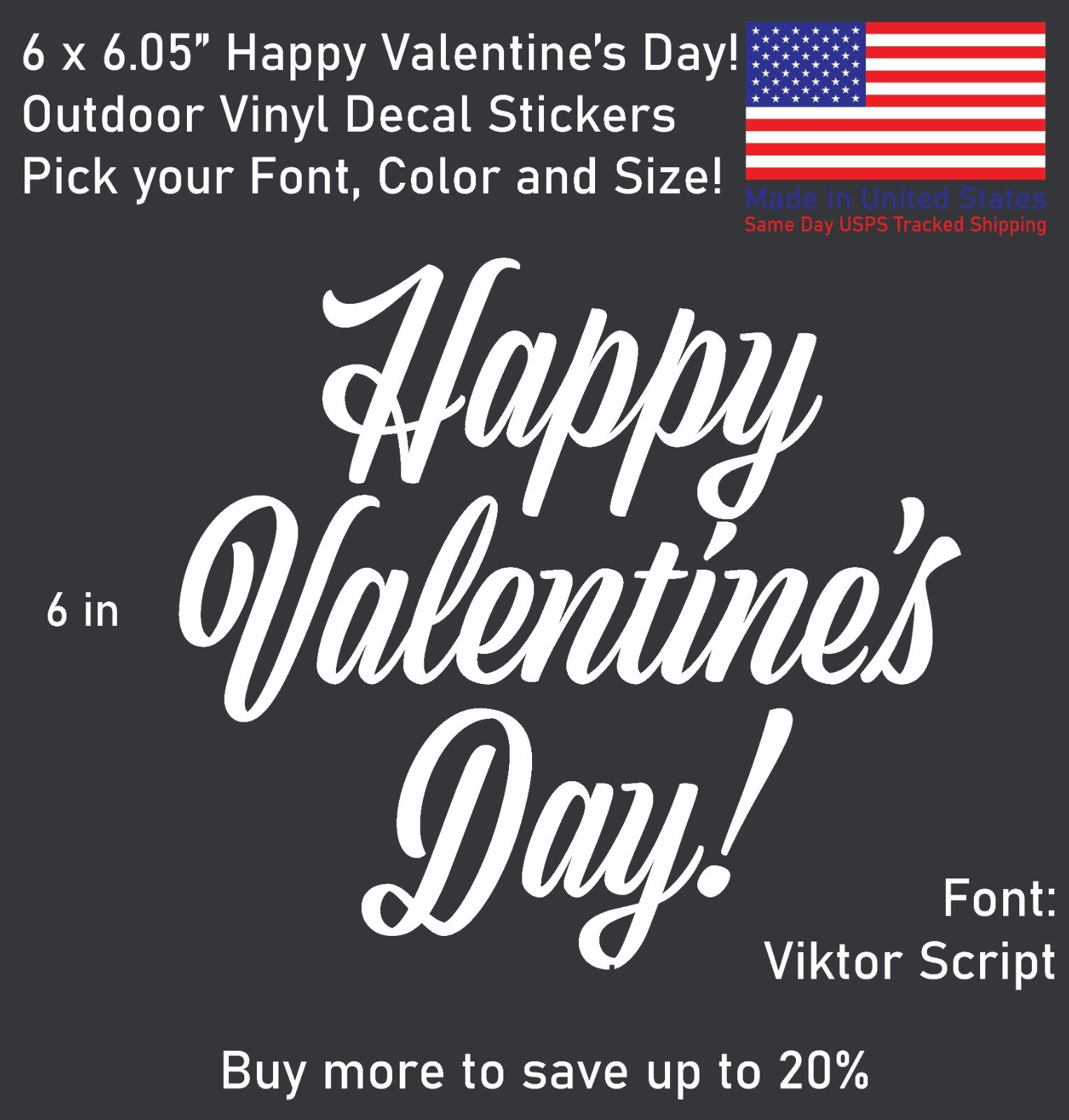 Happy Valentine's Day Font#1 Vinyl Decal Sticker – Made in US – SameDay Shipping