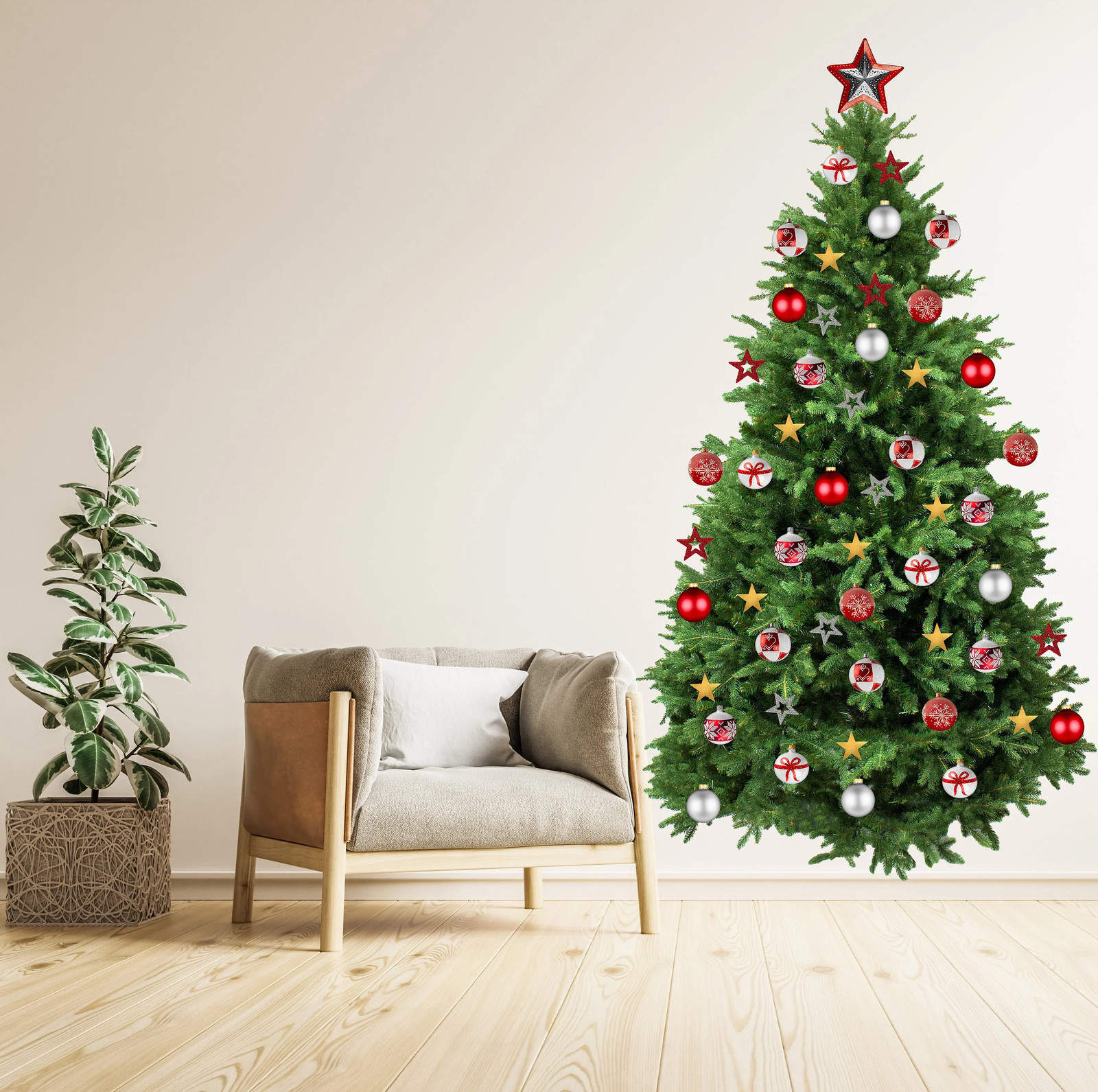 Christmas Tree Wall Vinyl Decal – Large Pine Ornaments Sticker Decoration For