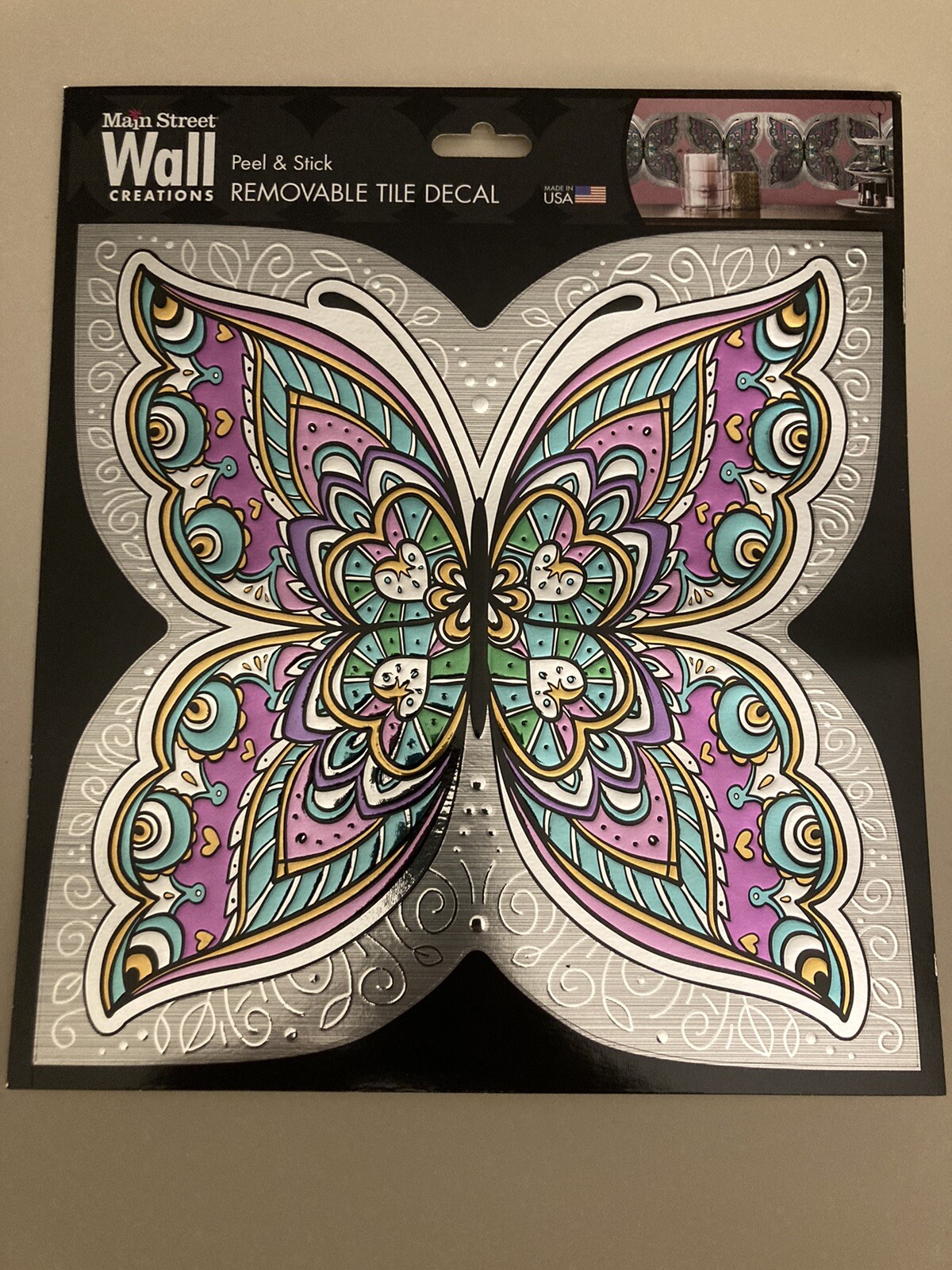 NEW BUTTERFLY Main Street Wall Creations Peel & Stick Removable Tile Decal 8×8