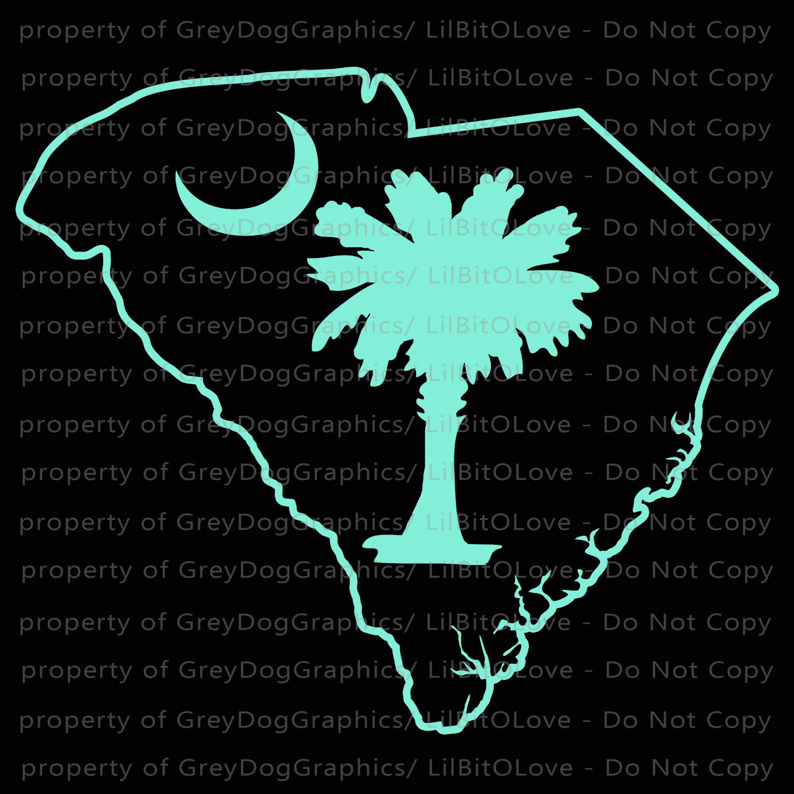State of South Carolina Outline with Palmetto and Moon Vinyl Decal Sticker