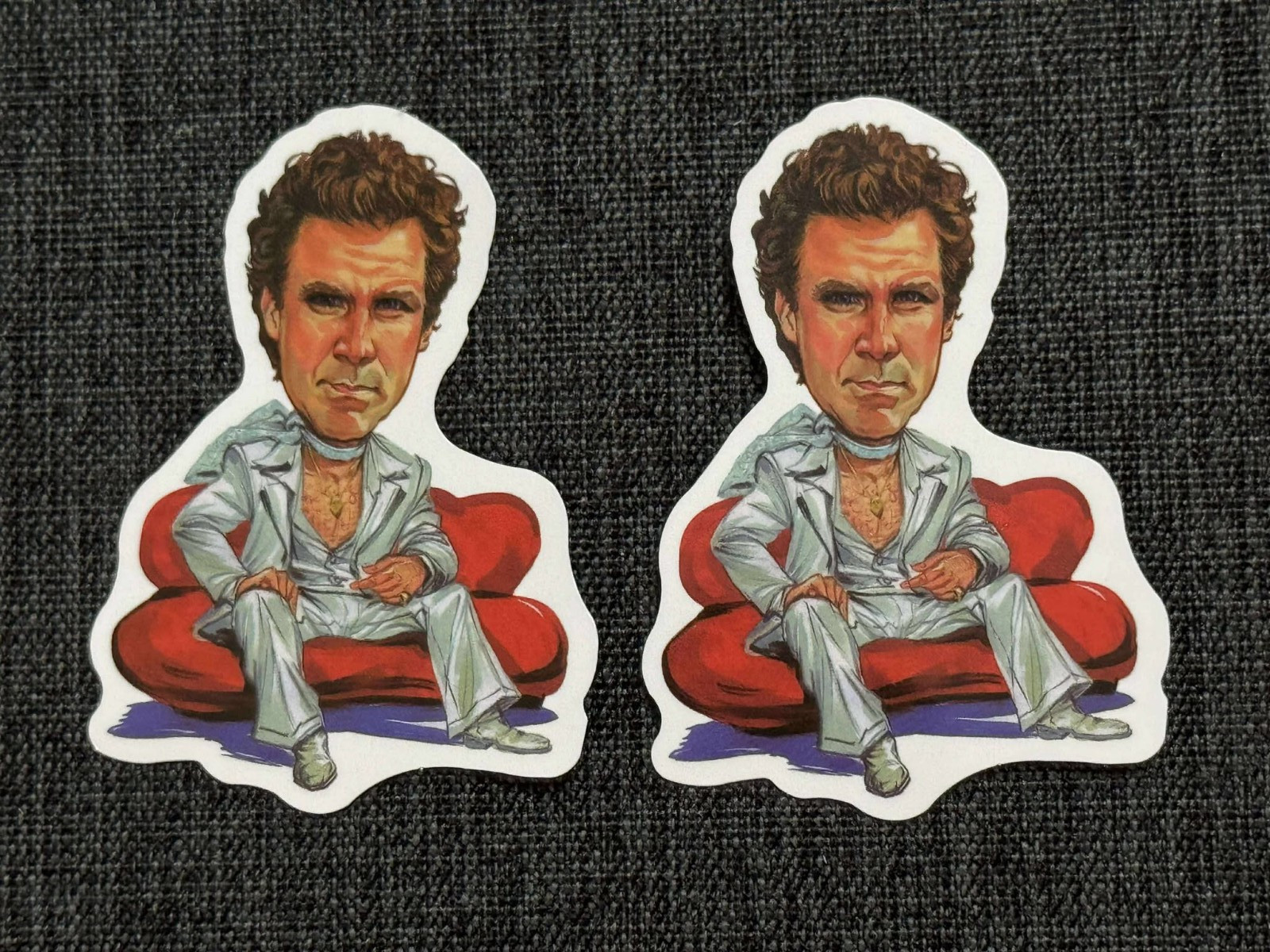Lot (2) WILL FERRELL 1 5/8" x 2 1/4" Caricature STICKERS Free SHIP! FAST!