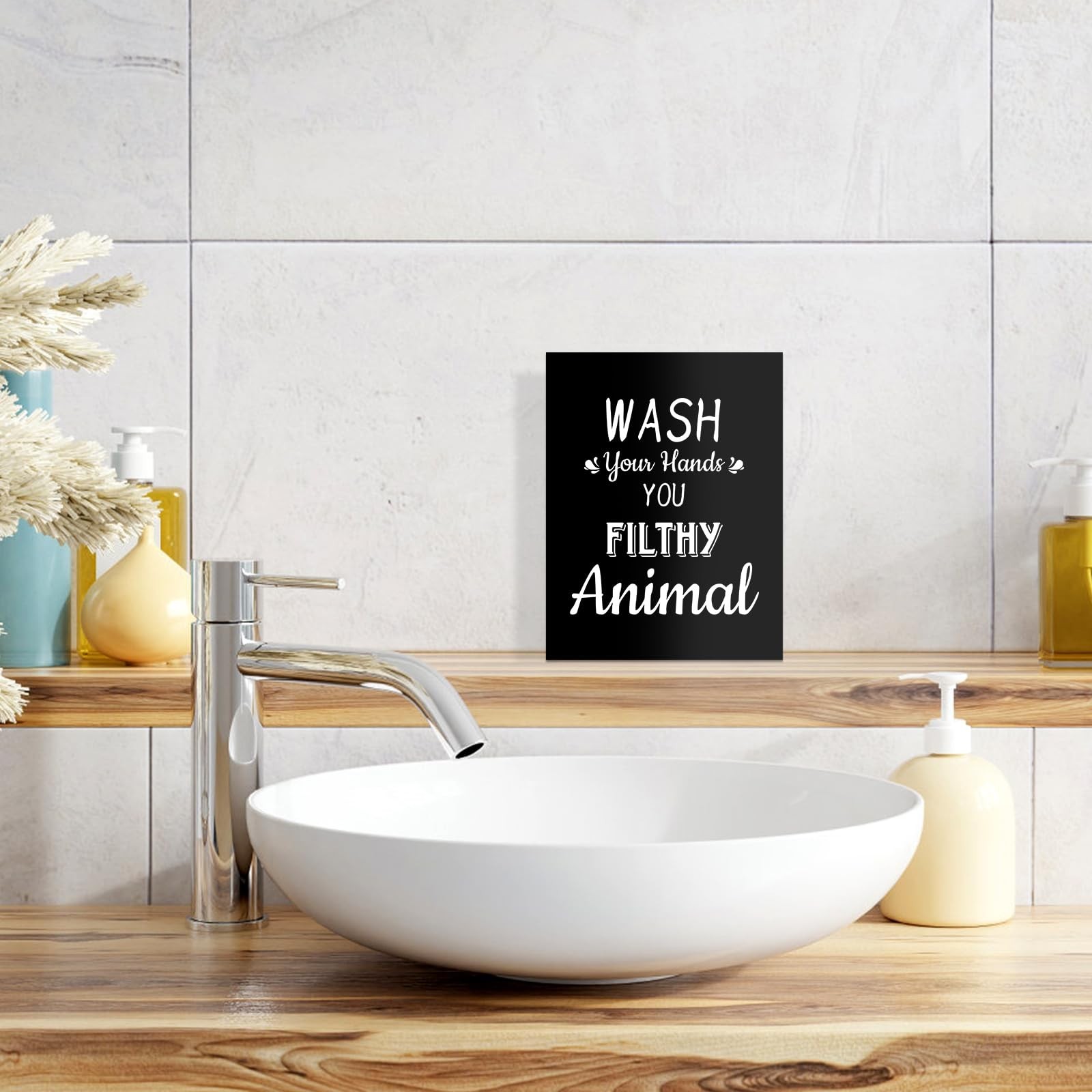 Funny Bathroom Sign 'Wash Your Hands You Filthy Animal' – Rustic Wood Wall De…