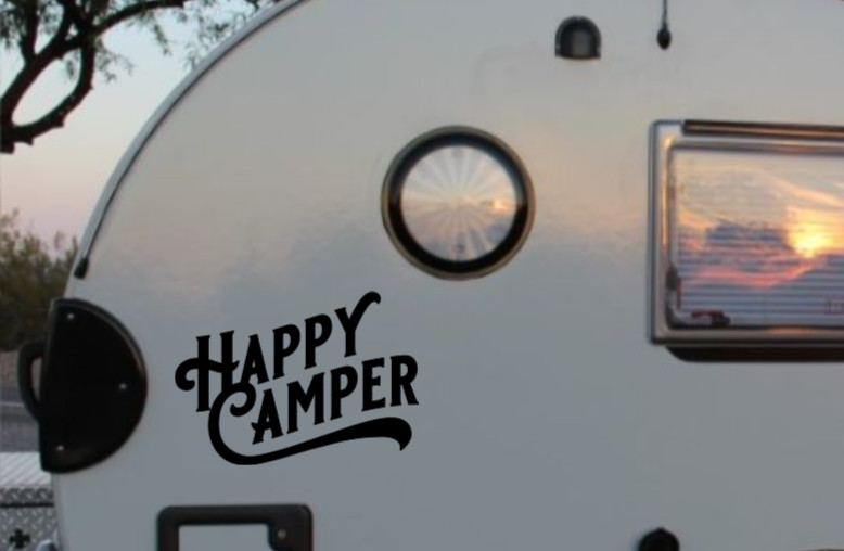 Happy Camper Vinyl Decal Bumper Sticker Car Window Mirror Wall Art Camping