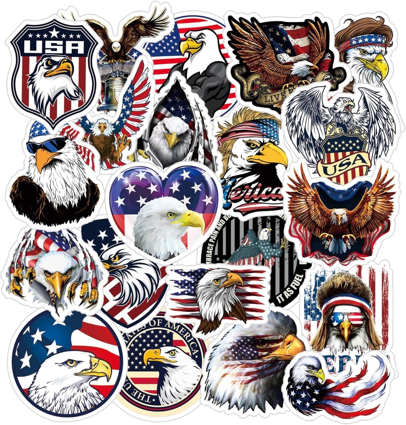 Cool Bald Eagle Stickers 25pcs Waterproof Art Deco Vinyl Pack Laptop Skateboard