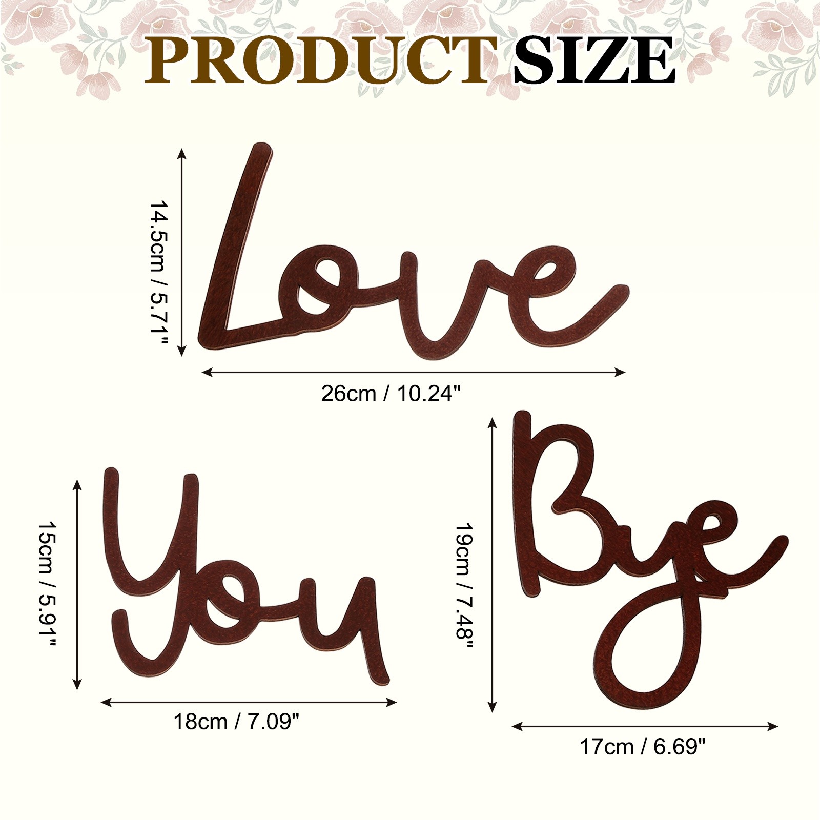 Brown Wooden Sign Love You Bye Wood Sign with Comma and Heart for Wall Decor