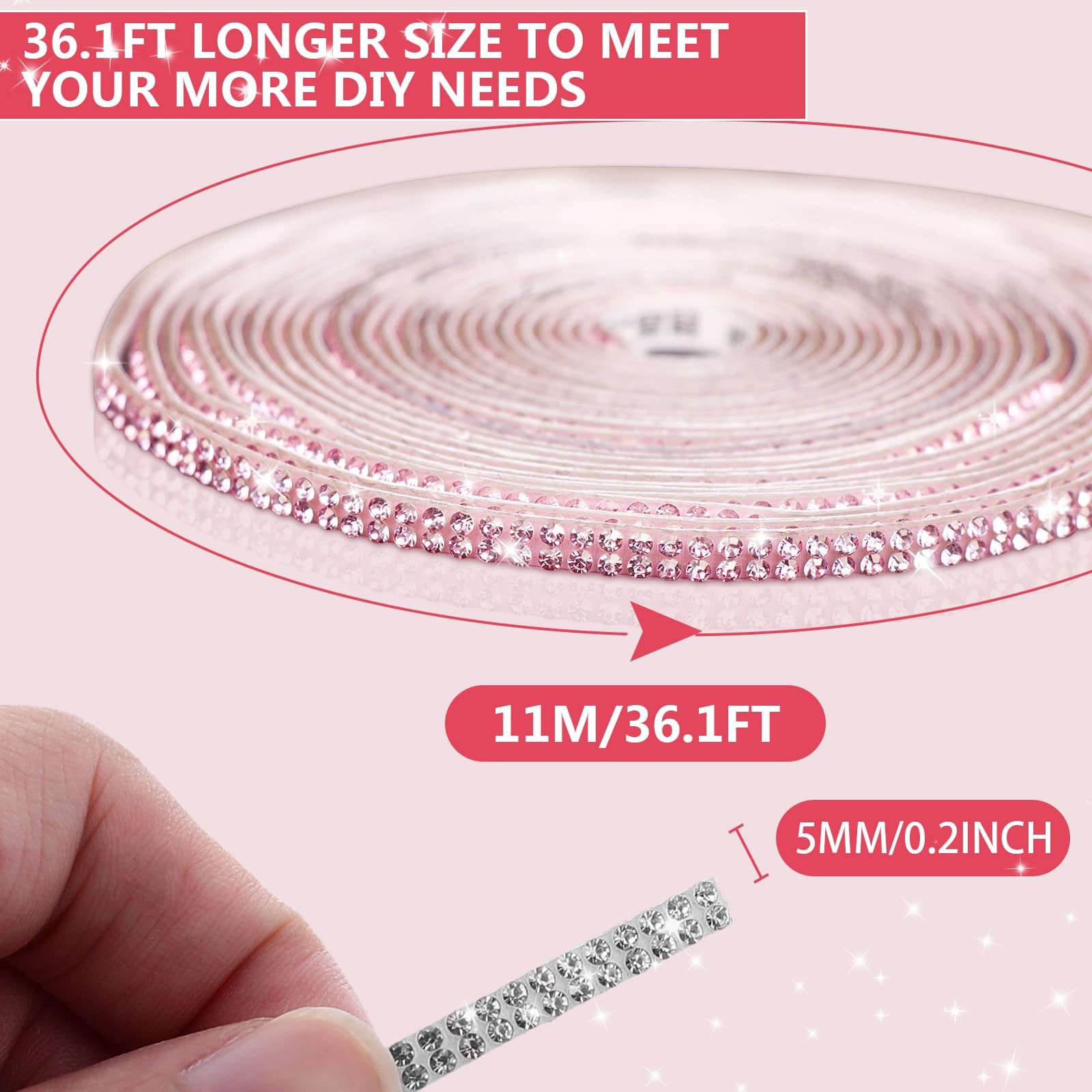 Bling Car Trim SelfAdhesive 36.1Ft Rhinestone Accessories for Interior Decor
