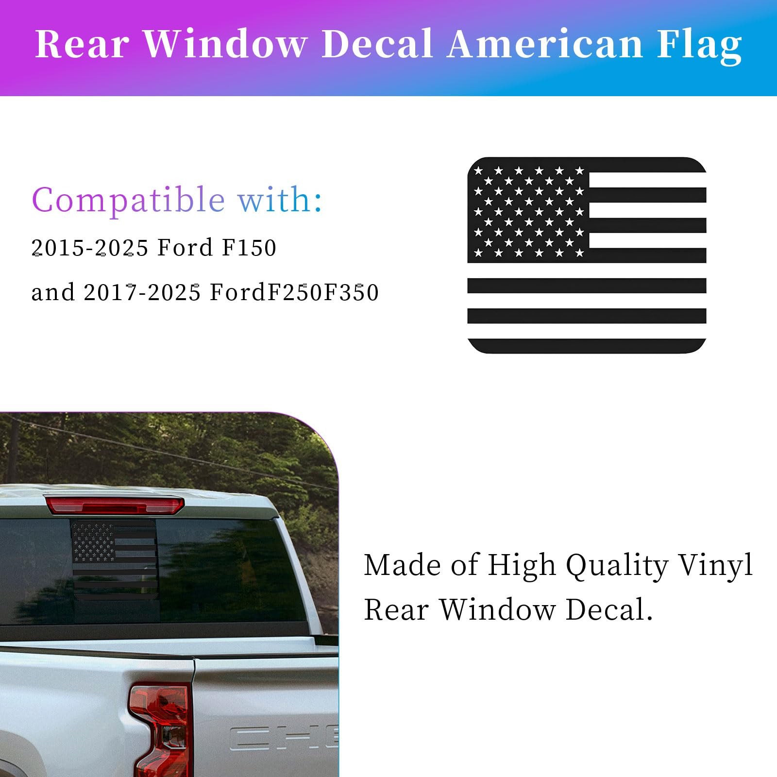 2 Pack Rear Middle Window American Flag Decal for Chevy Matte Black