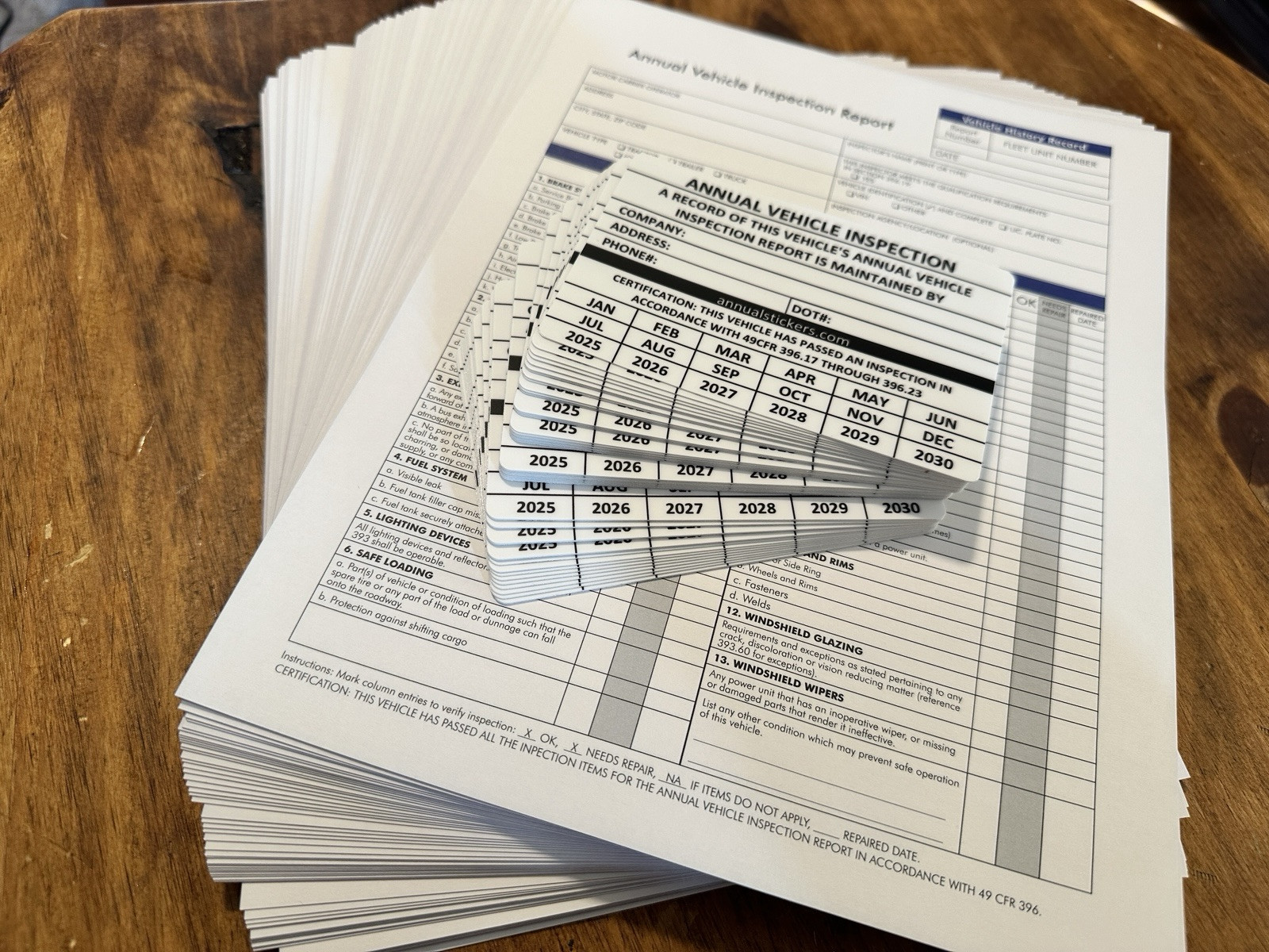 50 Pack Annual Vehicle Inspection Sticker Trucks Trailers Semi & 50 Forms Write