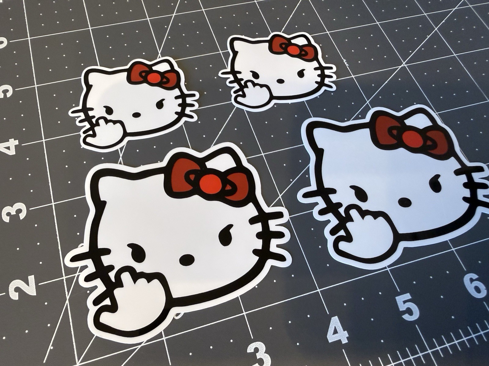 Hello Kitty Stickers Middle Finger 4 sticker/decal lot. 3”+ 2”