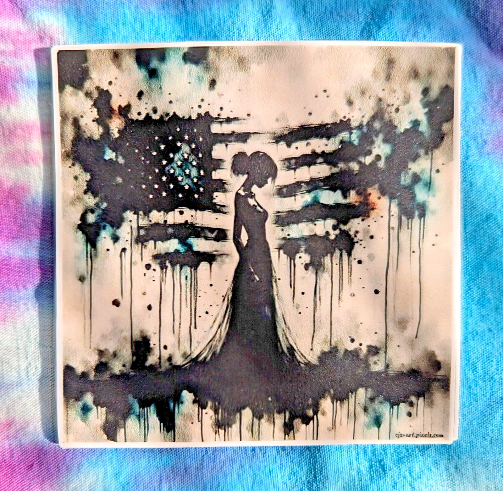 Abstract American Flag Vinyl Sticker, OOAK, 3 inch
