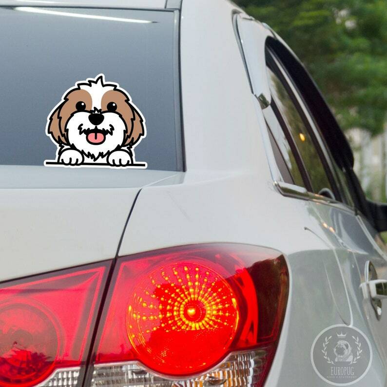 Gold&White Shih Tzu Car Decal Vinyl Bumper Funny Dog Sticker Waterproof Outdoor
