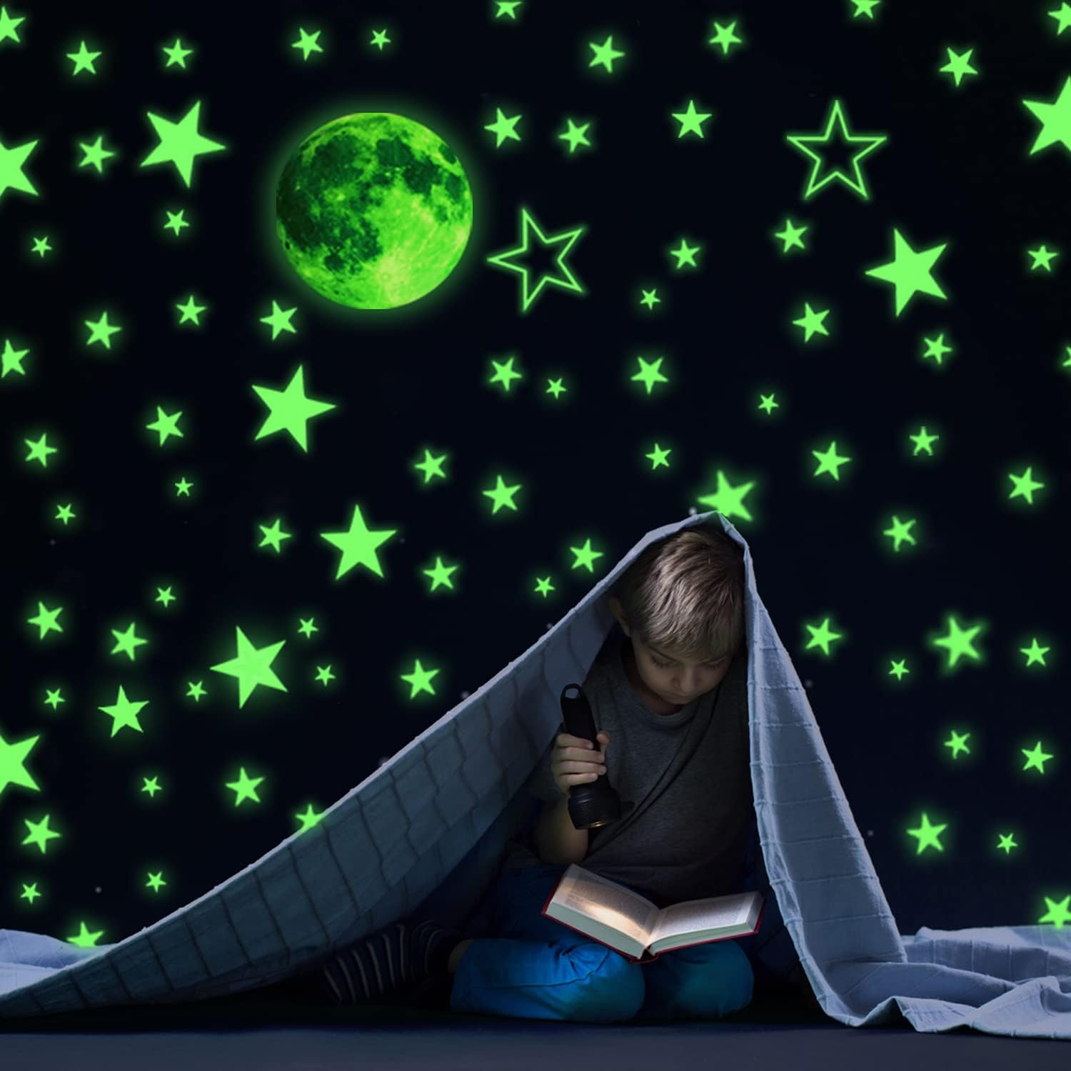 Glow Stars and Full Moon Wall Stickers for Starry Sky,Glowing Star Beautiful …