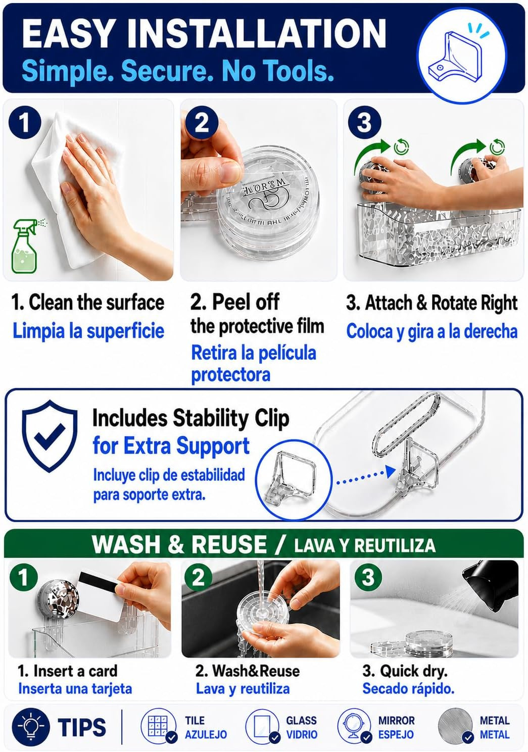 Suction Cup Shower Caddy for Bathroom & Shower, Drill-Free Toothpaste, and Razor
