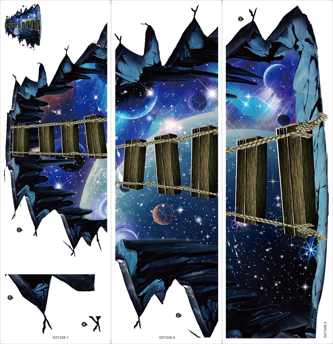 Blue Galaxy Bridge Wall Sticker,3D Outer Space Decorations Decal for Home Dec…