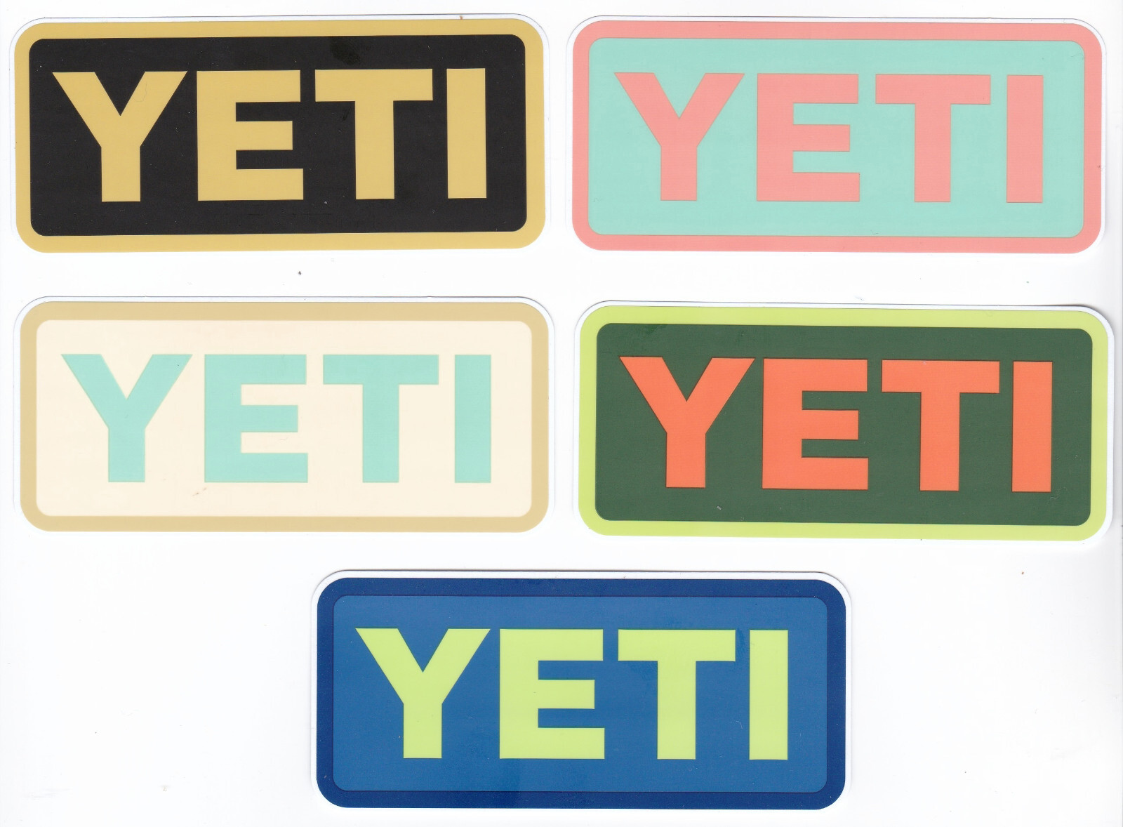 SET 5 Genuine YETI Decal / Stickers Brand New! Includes YETI envelope and Card!