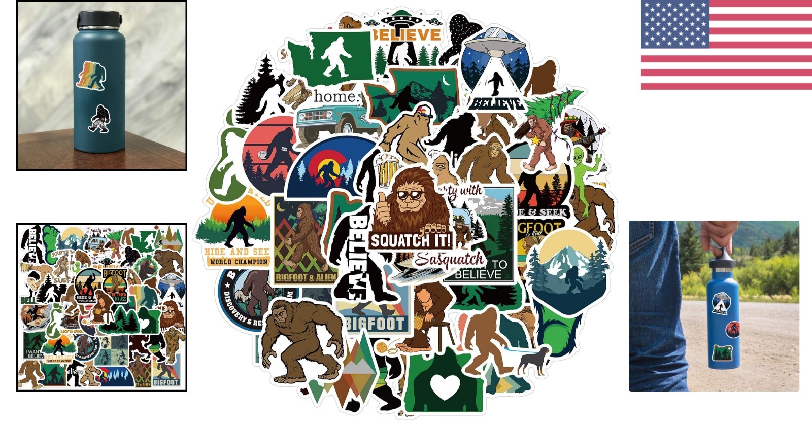50 Count Bigfoot Stickers Variety Pack for Water Bottles, Laptops, Skateboards
