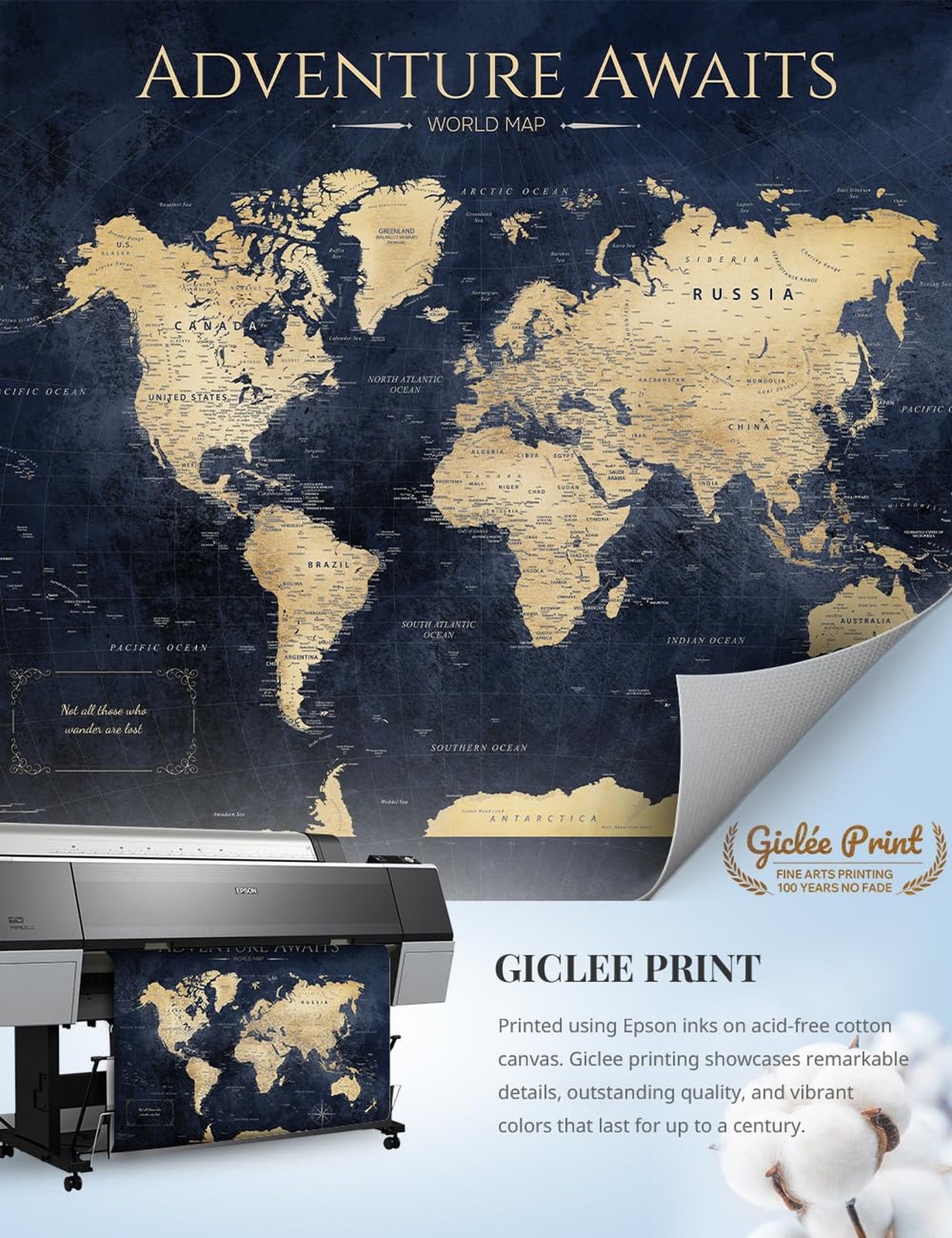 IPIC – World Map Canvas Painting for Wall Decor, Pinnable Travel Map, 30" x 2…