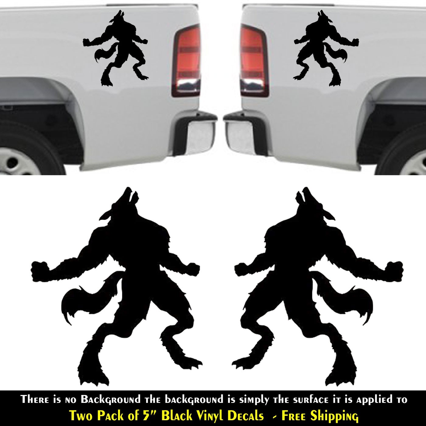 Werewolf Howling Two 5" Black Vinyl Decals Vehicle Windows Any Flat Surface