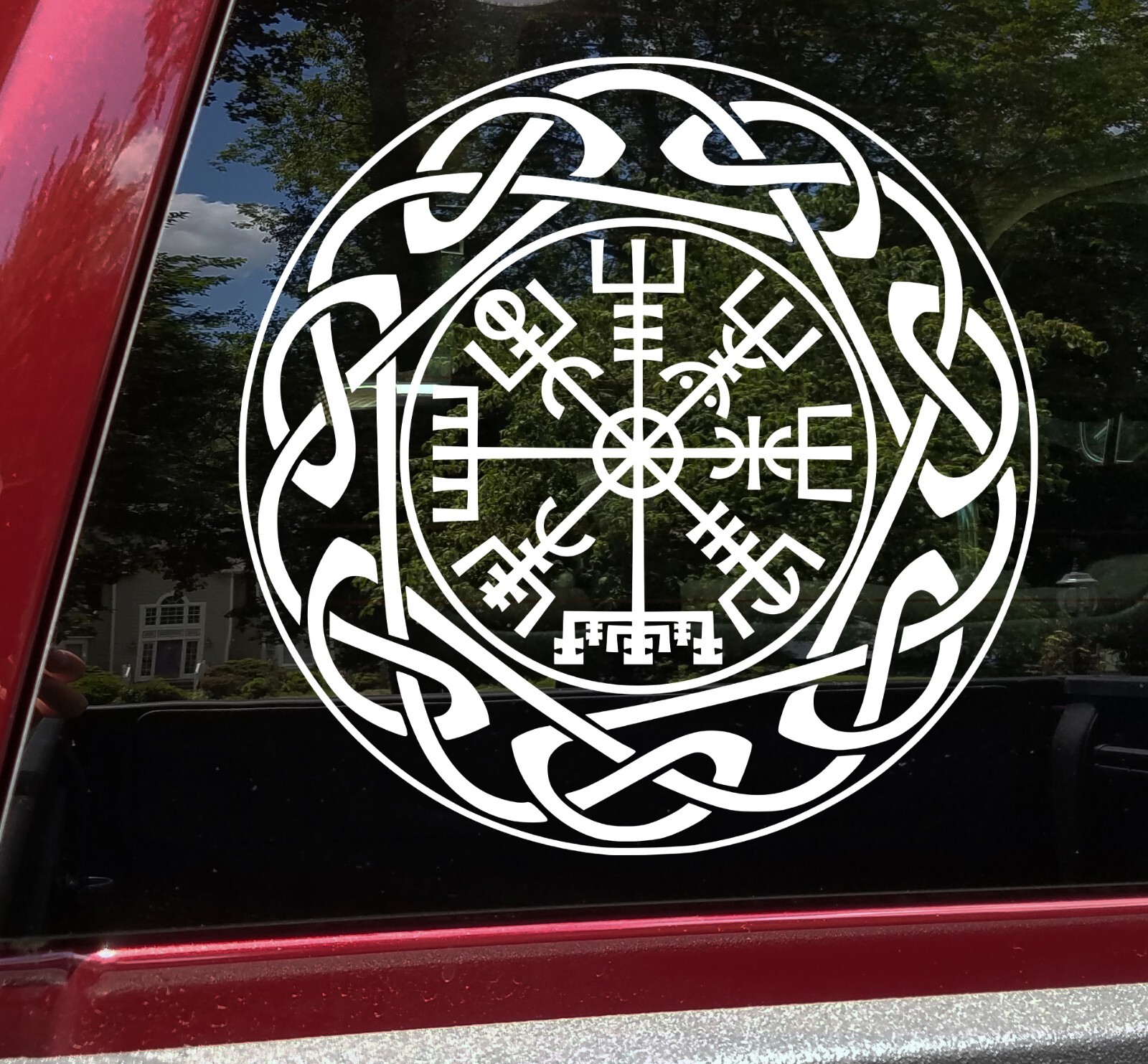 Celtic Knot Circle with Viking Compass Vinyl Decal | Vegvisir Norse Nordic Myth