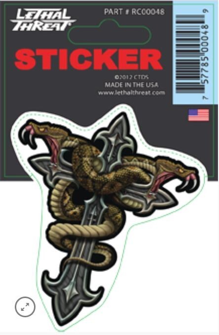 NEW LETHAL THREAT R&C CROSS & SNAKE MINI DECAL STICKER 2.75"x3.5" RC00048