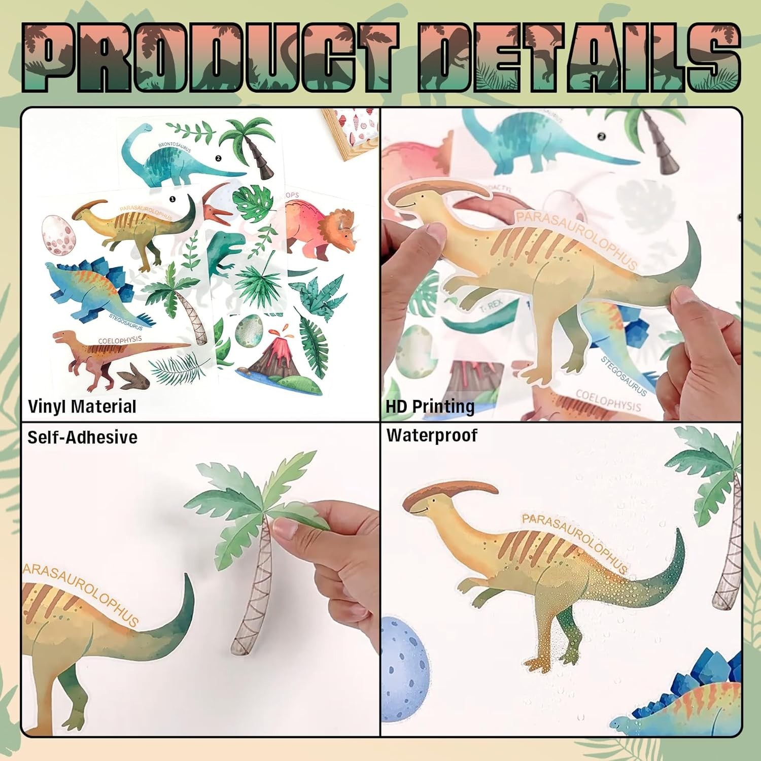 Dinosaur Wall Decals- Dino Palm Tree Wall Stickers Peel and Stick Wall Decor …