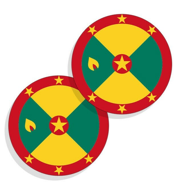 Grenada Flag Stickers Flag Decals Vinyl Round Indoor Outdoor Circles 4 pack