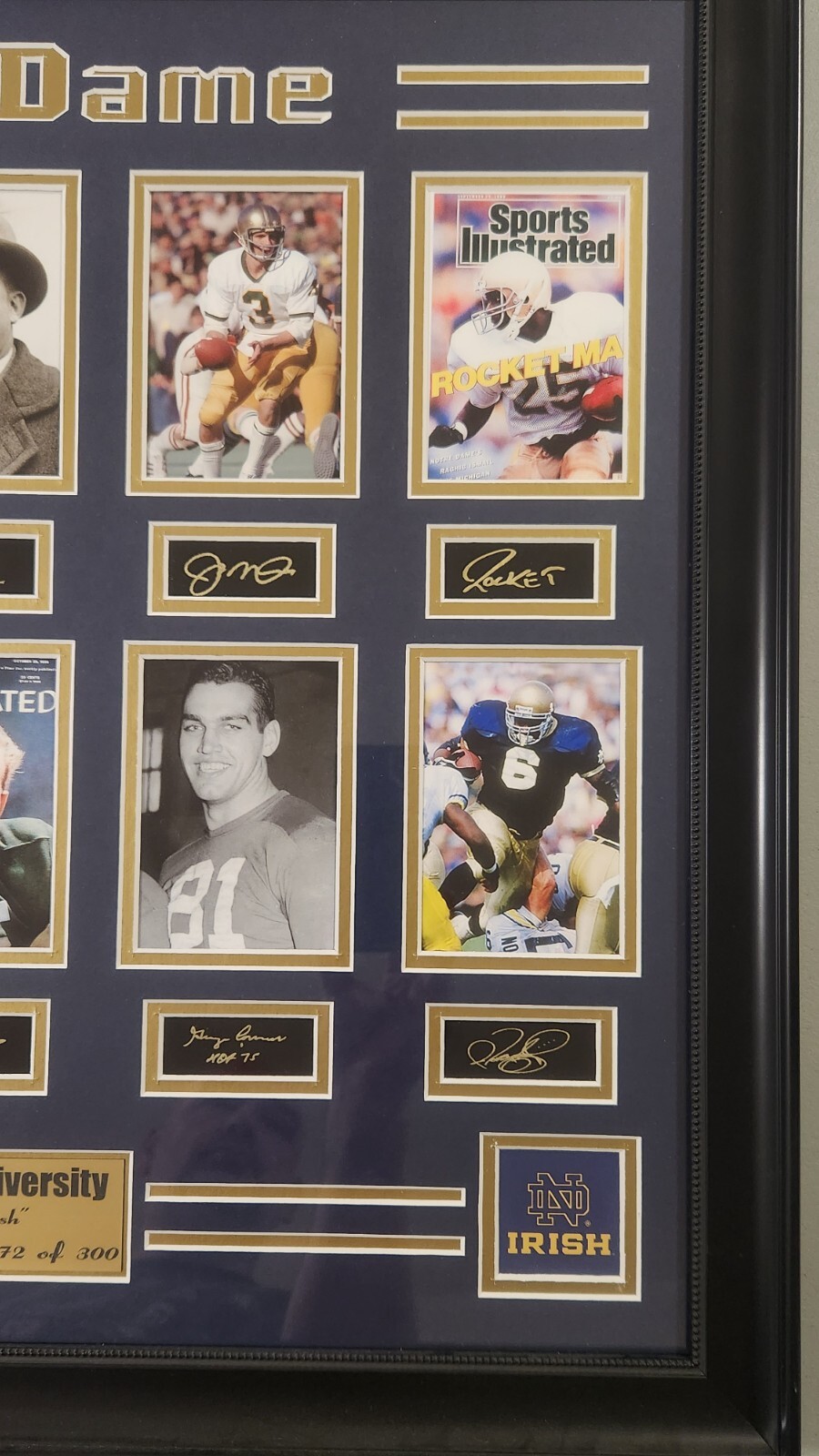 PRICE REDUCED – Notre Dame laser-etched auto wall decor (featuring Irish greats)