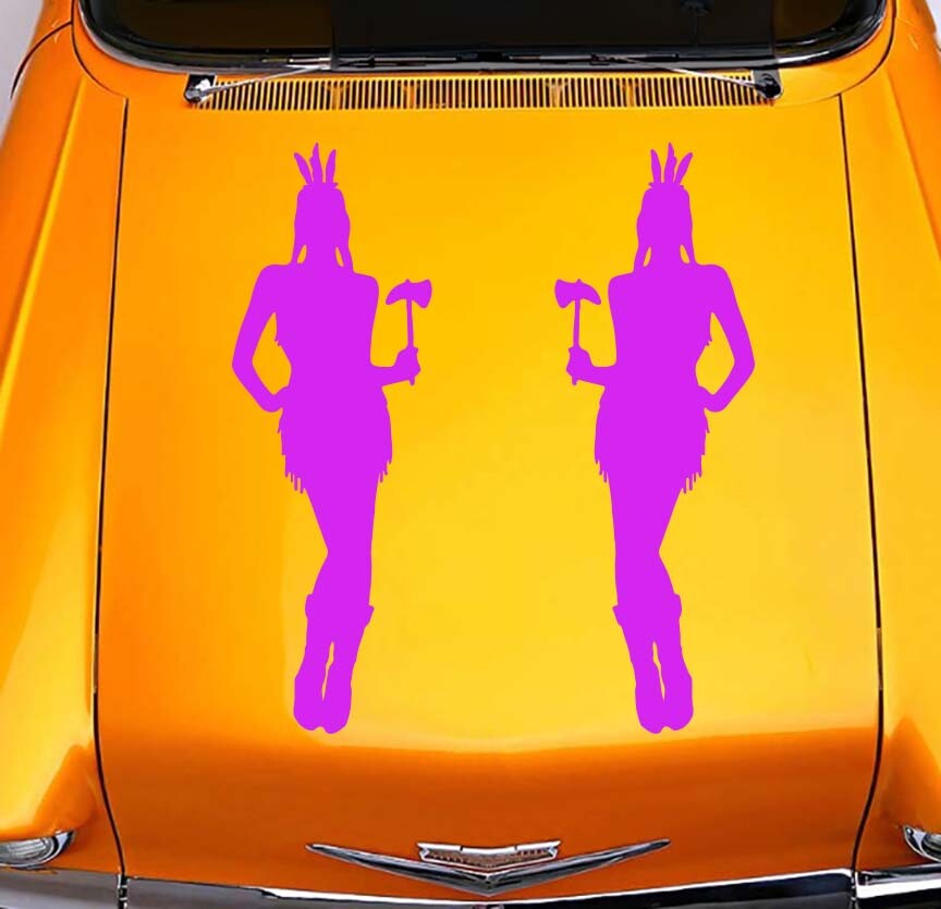 Native American Two Girls with Tomahawks Sticker Decal