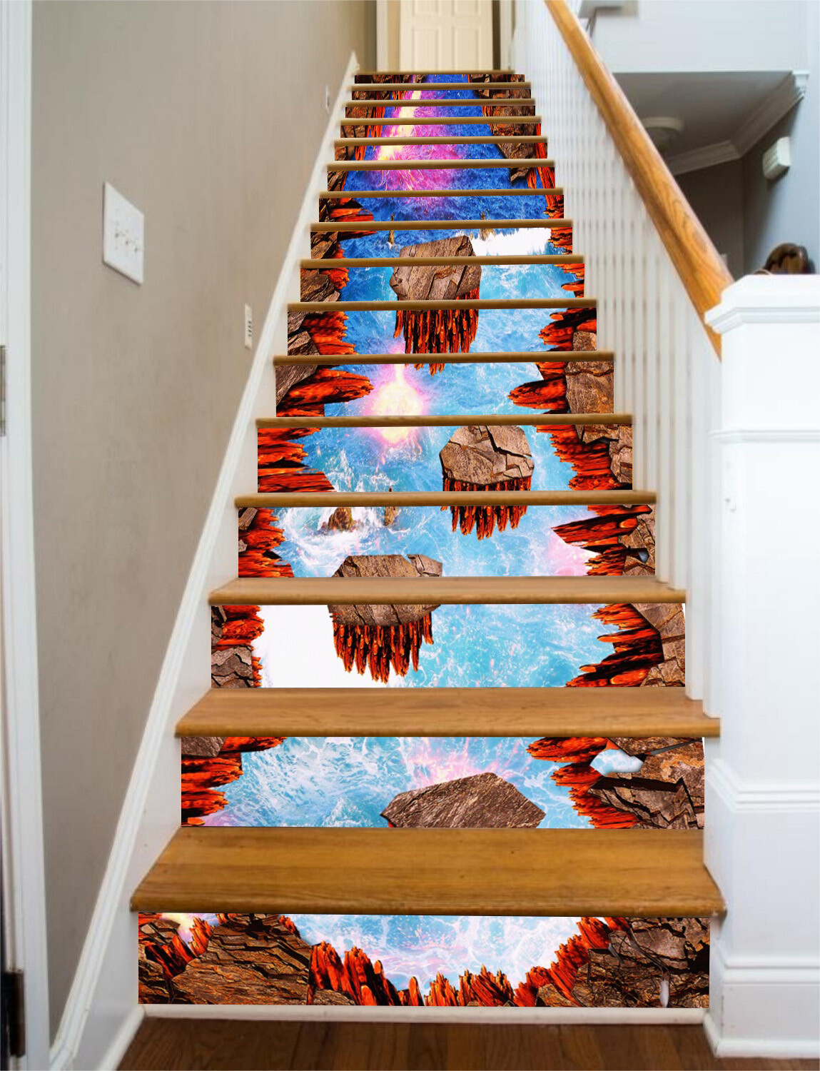 3D Volcano Stone AZ420 Stair Risers Decoration Mural Vinyl Wallpaper Kay