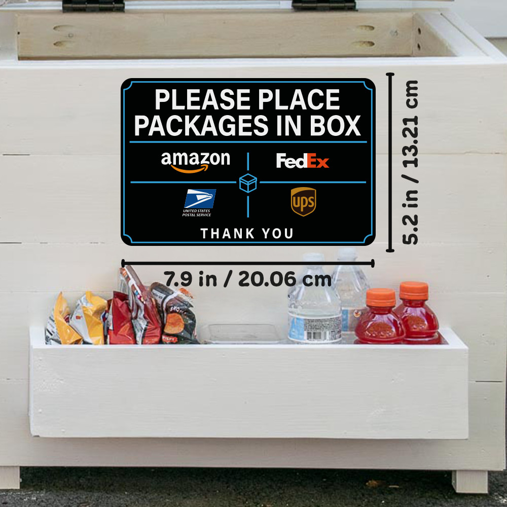 Please Place Packages in Box Sticker Sign – UV Resistant for Amazon UPS FedEx