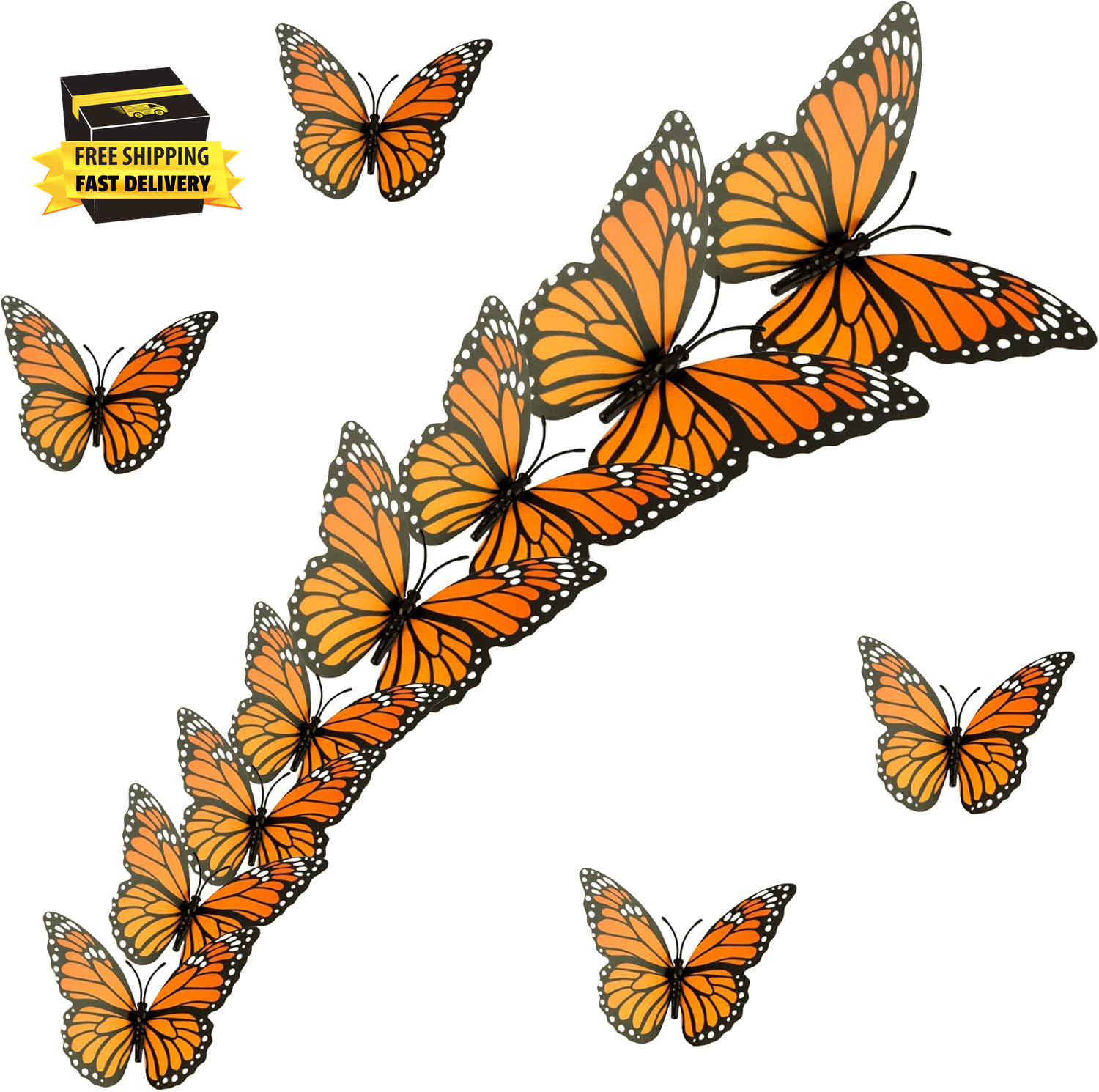 Monarch Butterfly Decorations, 3D Halloween Butterfly Wall Decor, 12Pcs Orange F