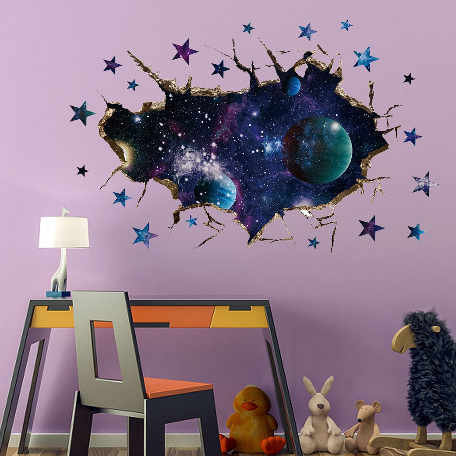 3D Space Galaxy Wall Decor Stickers, Removable Broken Outer Space Planet Waterpr