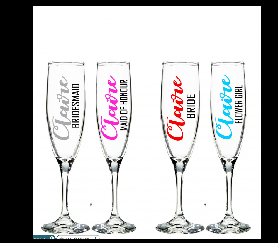 Vinyl decal for wine champagne glasses WEDDING name & role sticker PERSONALISED