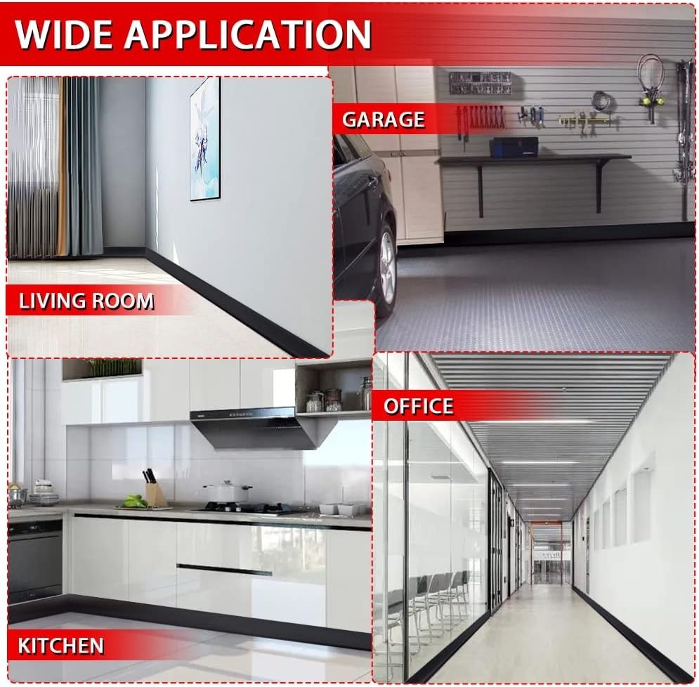 Decorative Vinyl Baseboard 4 Inch x 100 Feet Black Self Adhesive Flexibility