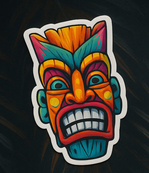 Colorful Tiki Mask Sticker Pack (4) Tribal Totem Waterproof Stickers Hawaii Mug