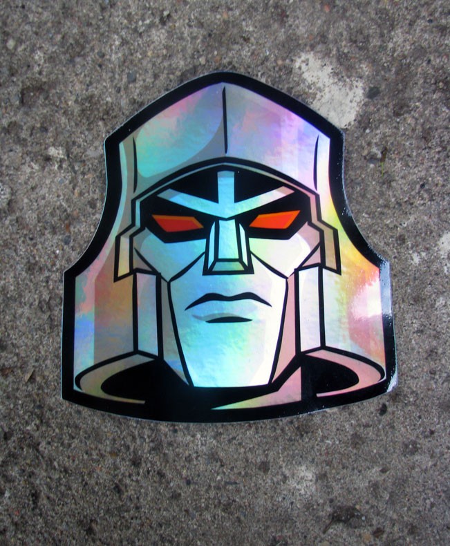 Jumbo Mega Tron Holographic Sticker Cartoon Robot 80s G1 Metallic Decal