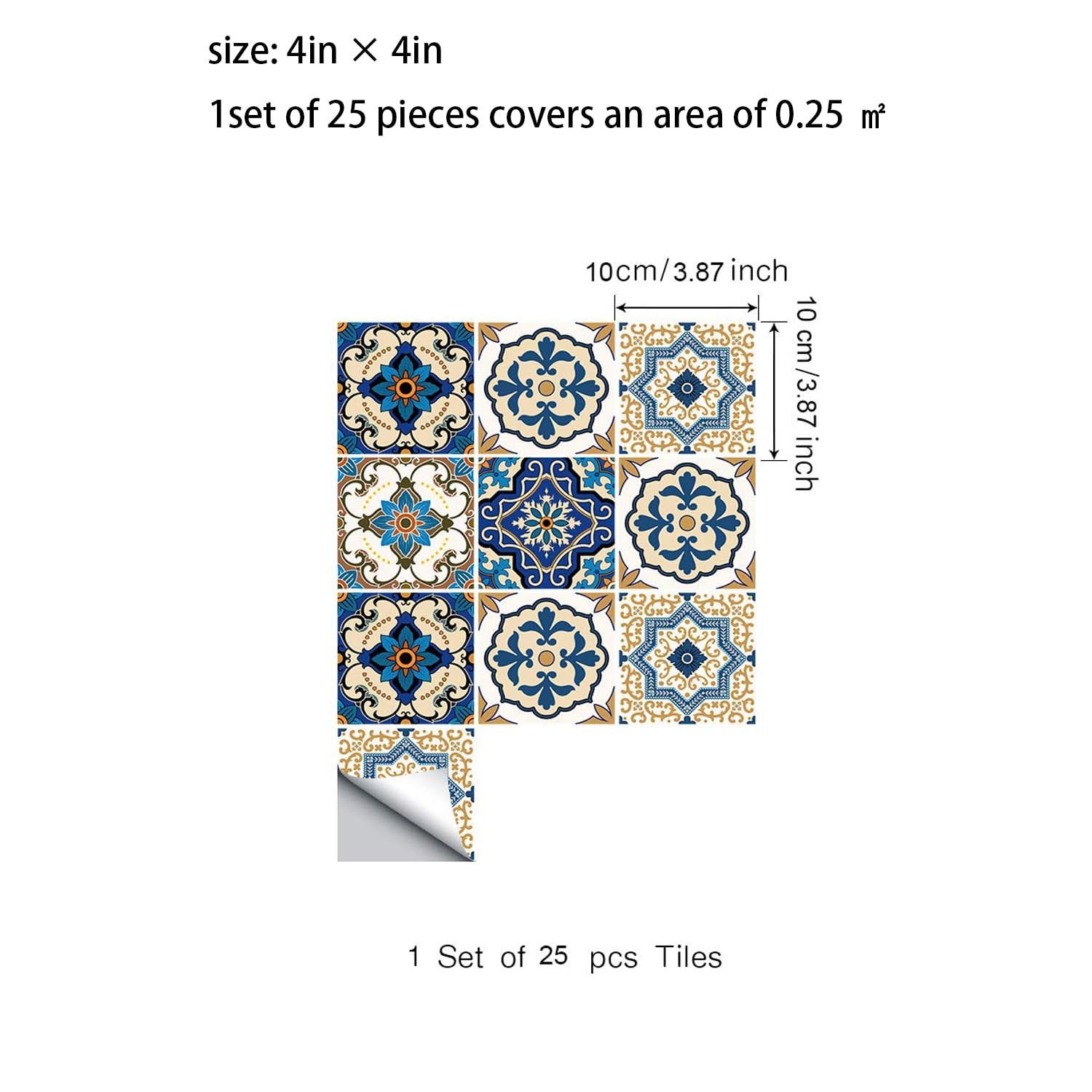 25 PCS Moroccan Style Tile Sticker, 4×4 Inch(10x10cm) Traditional DIY Murals,…