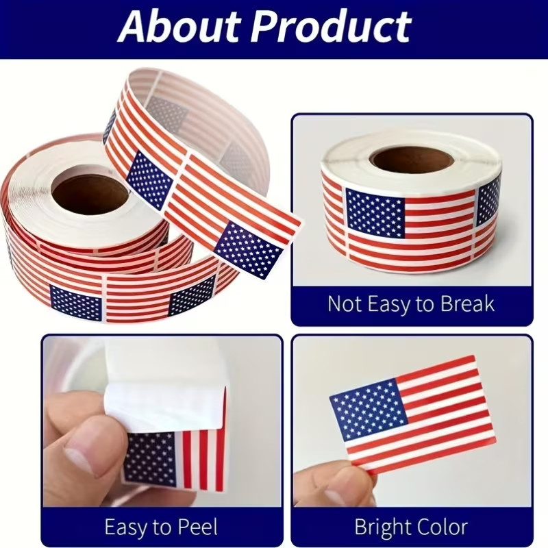 SANNIX 500 Pcs American Flag Sticker Roll,2 X 1.22 Inch US Flag Decal, USA Patri